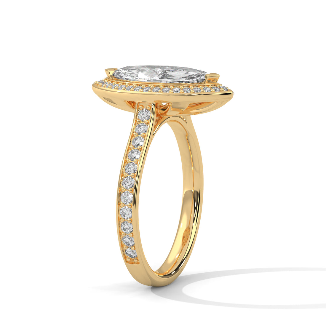 Pave Band Ring with 1.5ctw Halo Marquise-Cut Lab Grown Diamond | 1.96 CTW