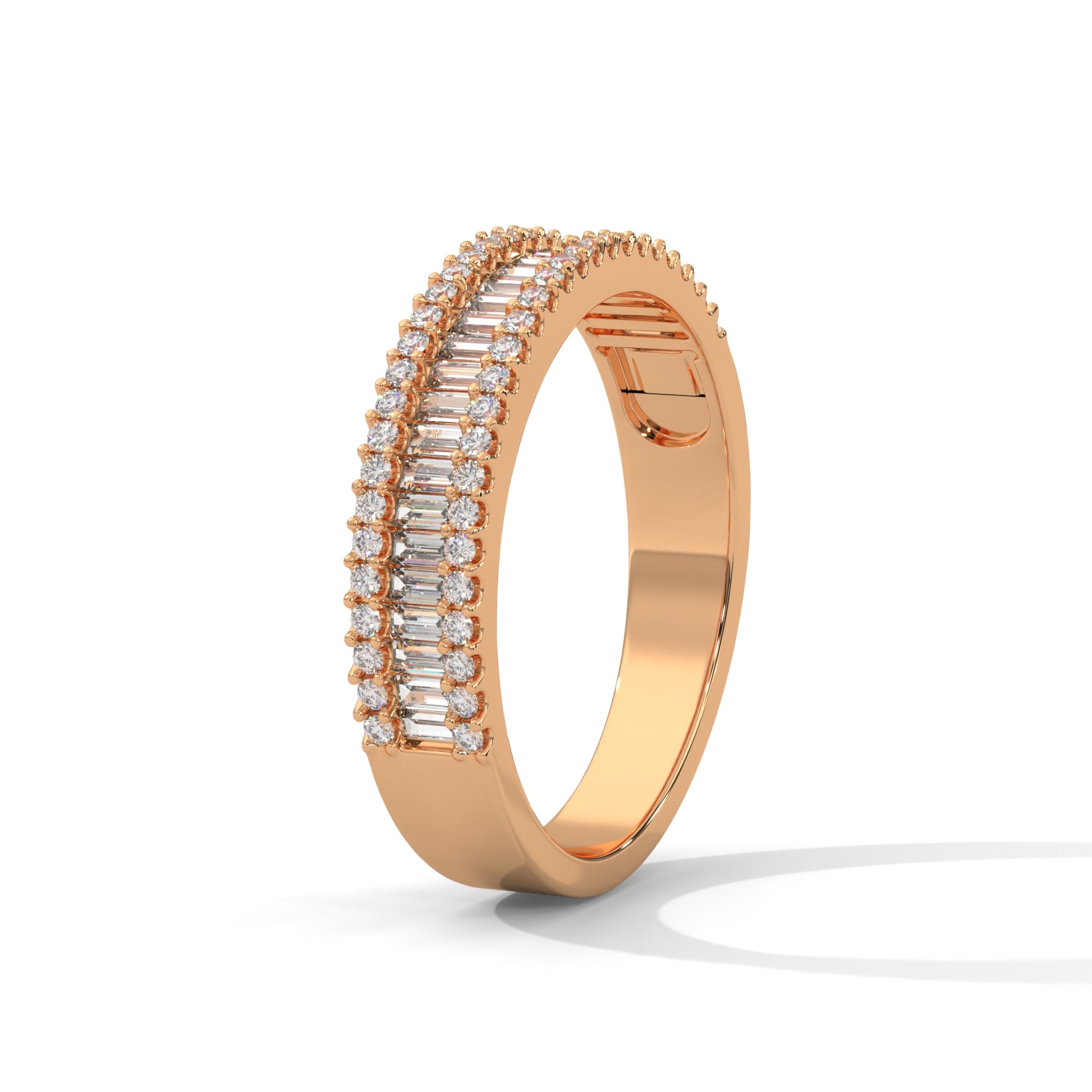 14K & 18K Gold Baguette and Round Diamond Multi-Row Band Ring | 0.76 CTW