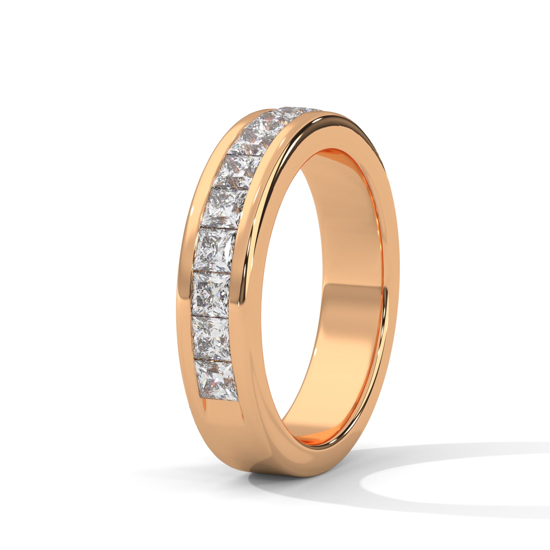 Elegant Embrace: Princess Cut Diamond Channel Set Gold Band | 1.10 CTW