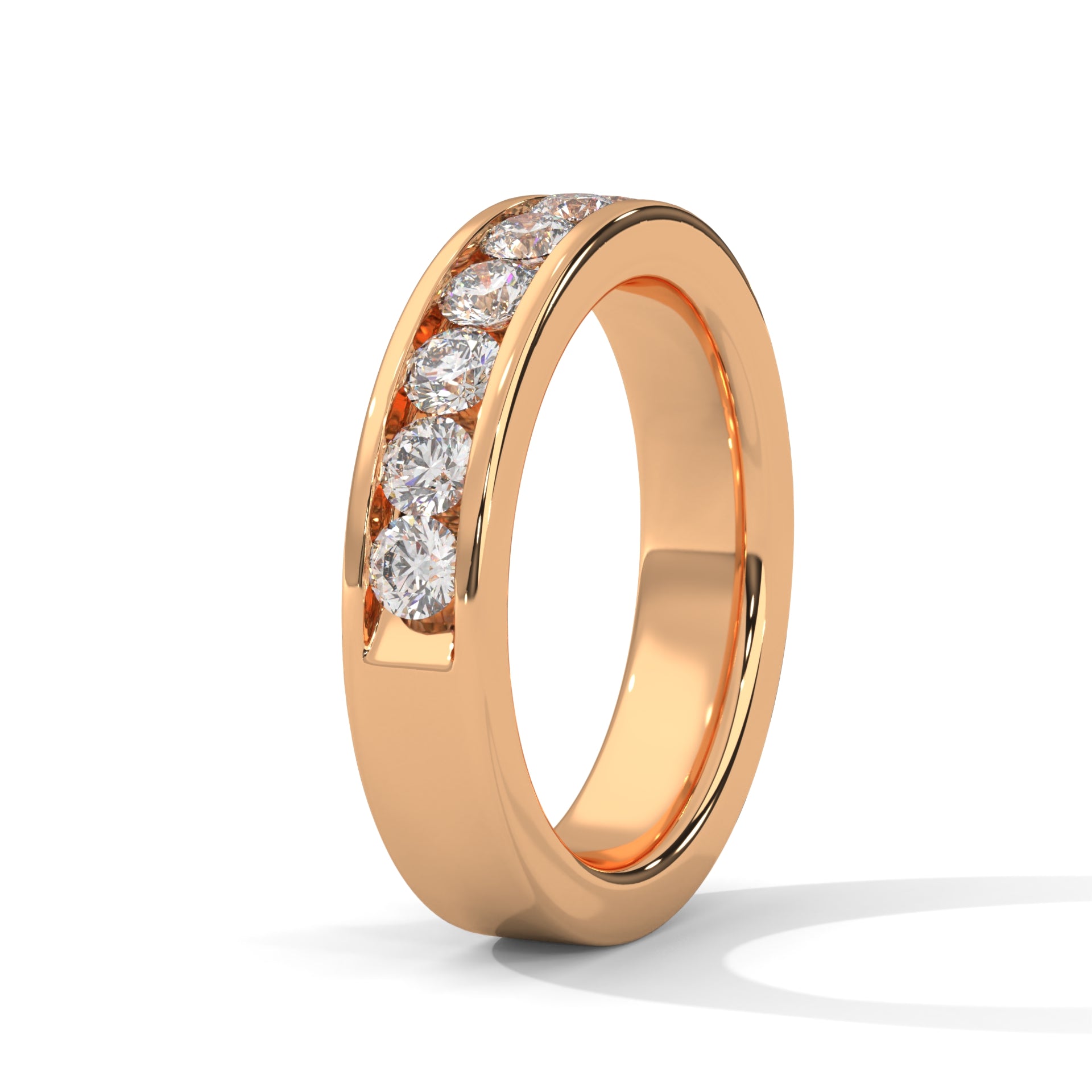 Radiant Harmony: Gold Round Diamond Channel Set Band Ring| 1.08 CTW