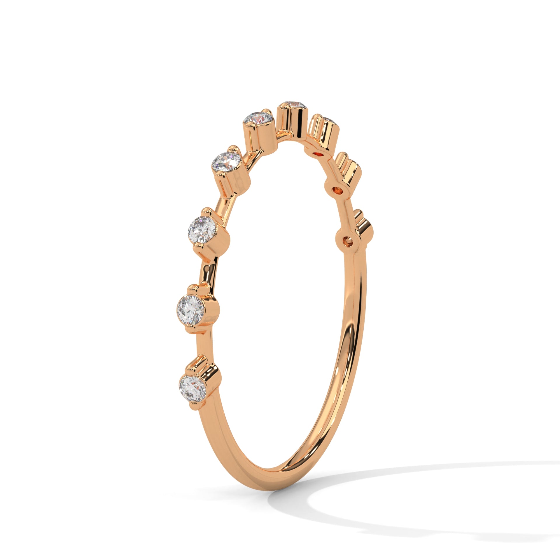 Delicate Harmony: Round Diamond Studded Gold Band | 0.13 CTW