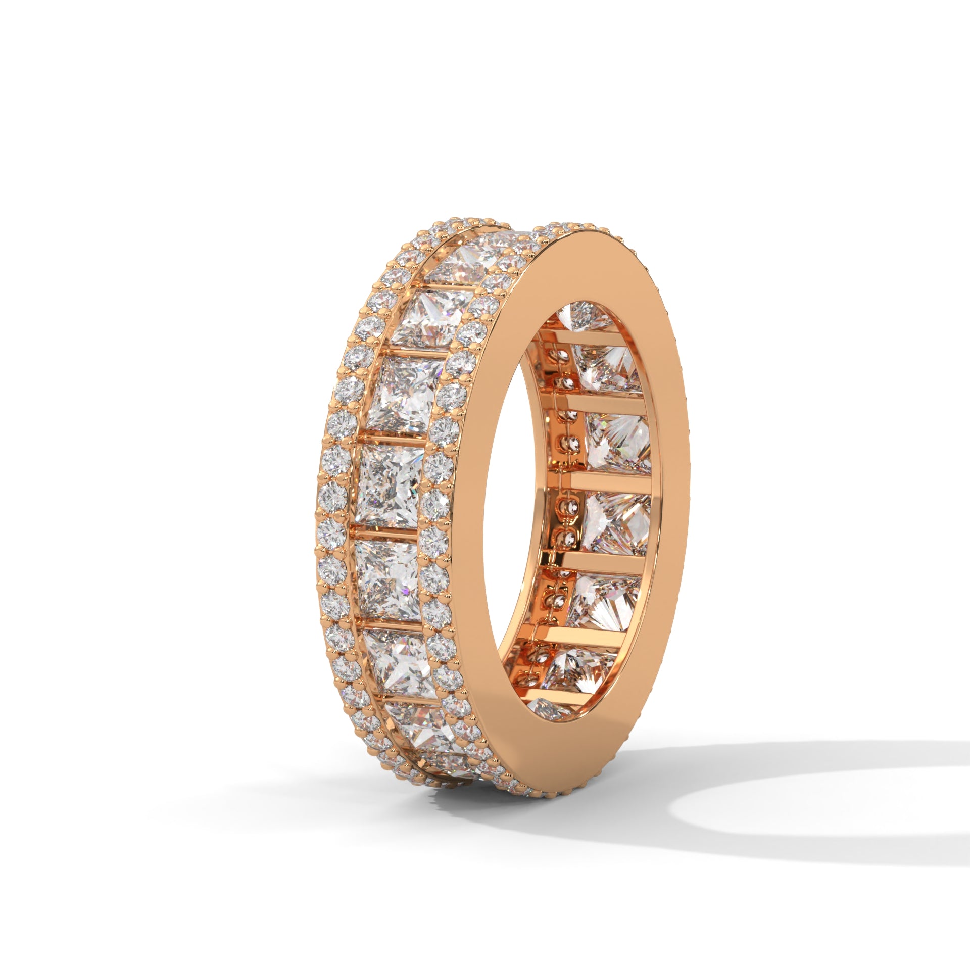 Regal Radiance: Gold Princess and Round Diamond Band Ring | 4.04 CTW