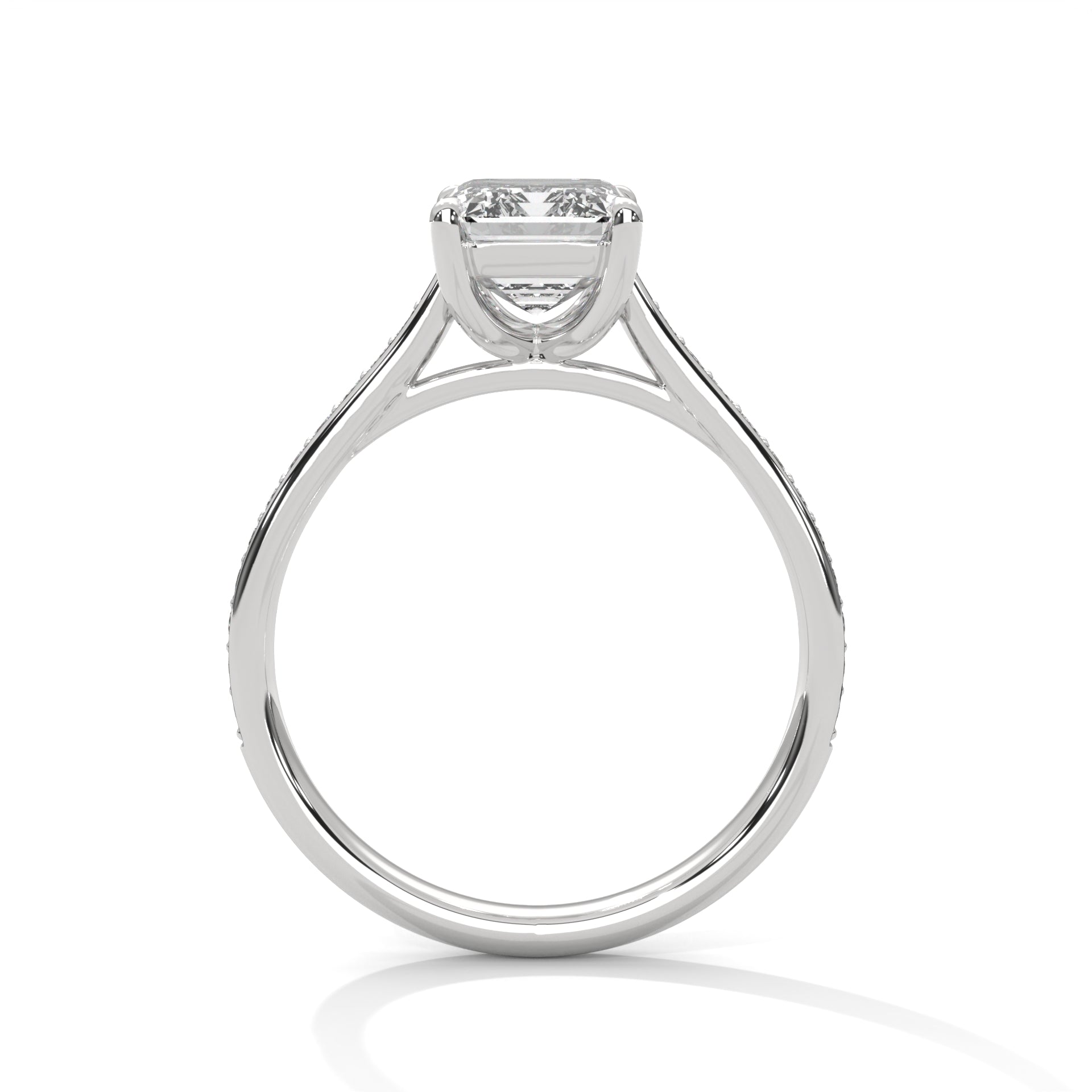 Elegant Pave 1.5 CT Emerald-Cut Lab Grown Diamond Ring | 1.74 CTW