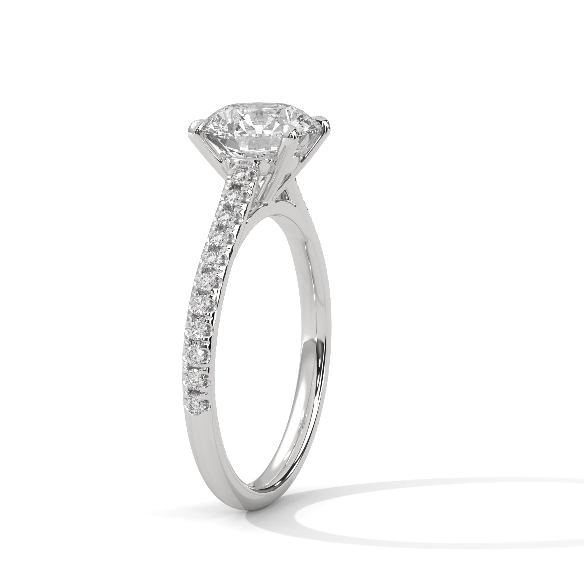 Elegant 4-Prong Pave Engagement Ring with 2ct Round Brilliant Lab-Grown Diamond