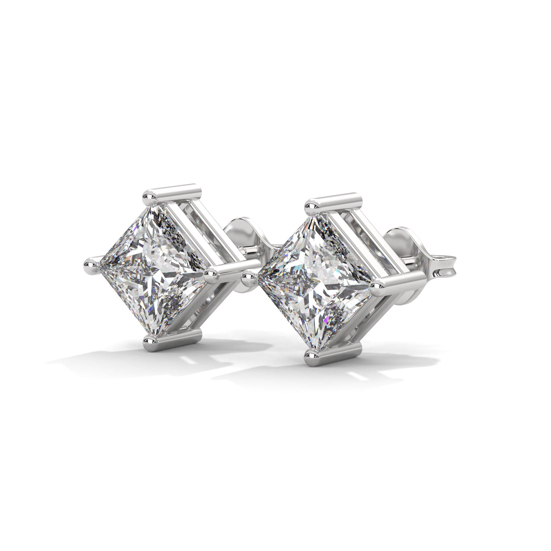 Elegant Princess-Cut Diamond Stud Earrings in 14K Gold | 2-6 CTW