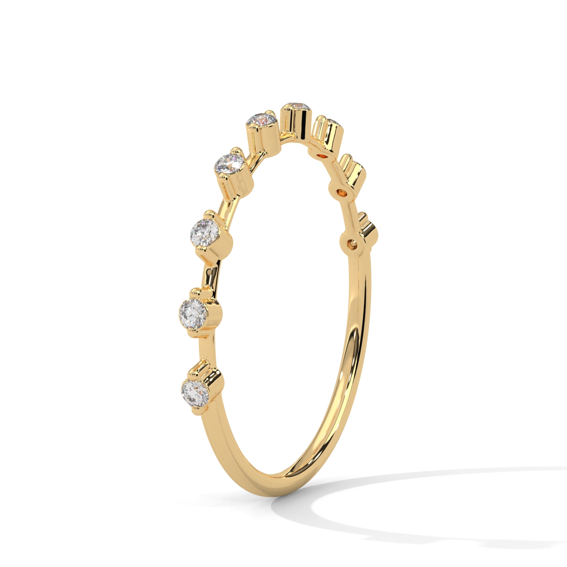 Delicate Harmony: Round Diamond Studded Gold Band | 0.13 CTW