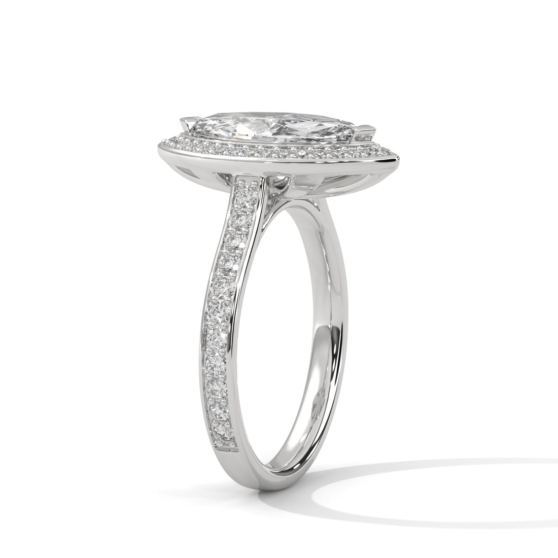 Pave Band Ring with 1.5ctw Halo Marquise-Cut Lab Grown Diamond | 1.96 CTW