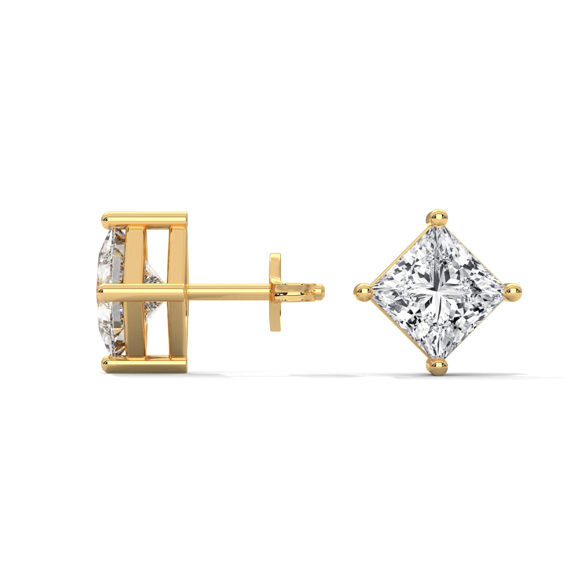 Elegant Princess-Cut Diamond Stud Earrings in 14K Gold | 2-6 CTW