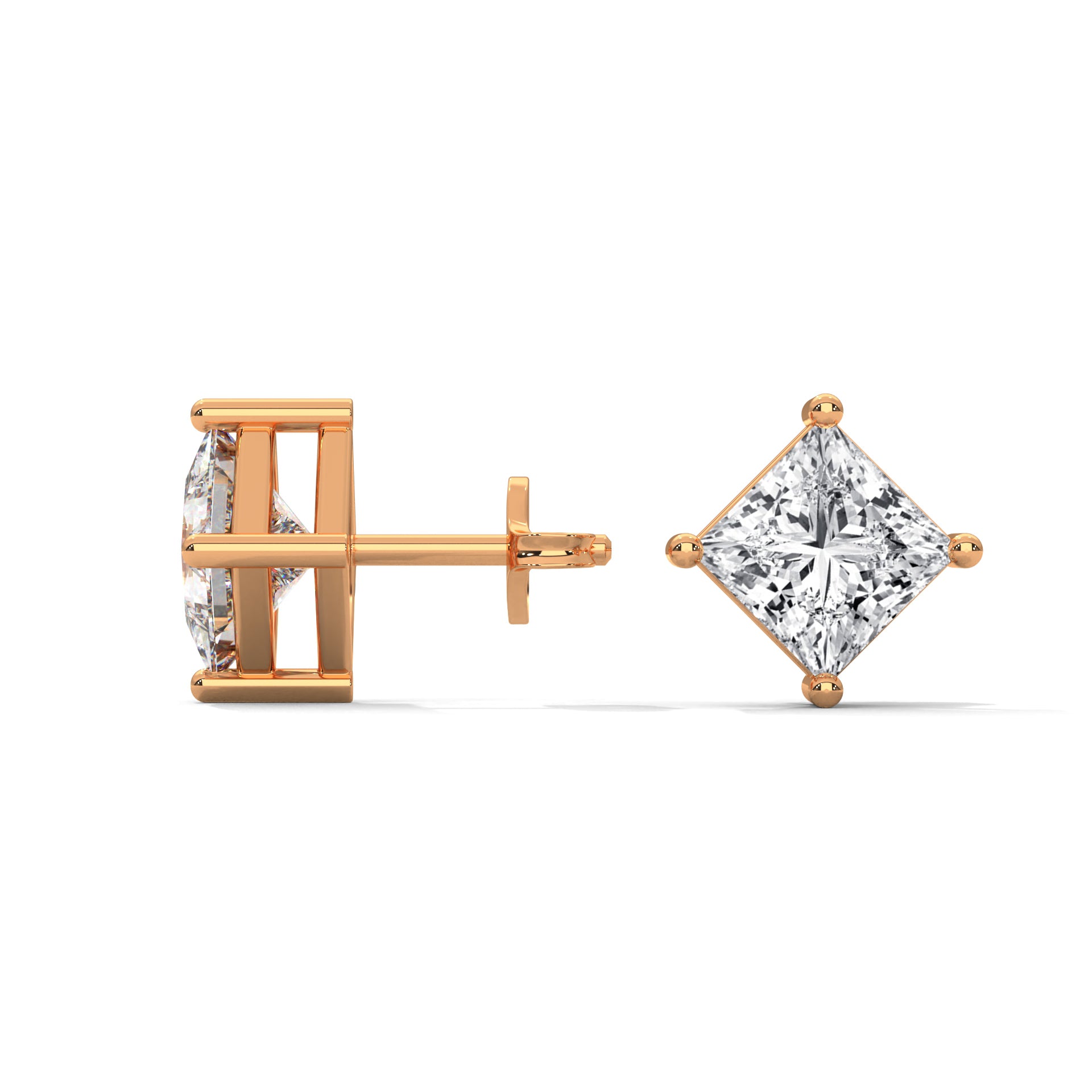Elegant Princess-Cut Diamond Stud Earrings in 14K Gold | 2-6 CTW