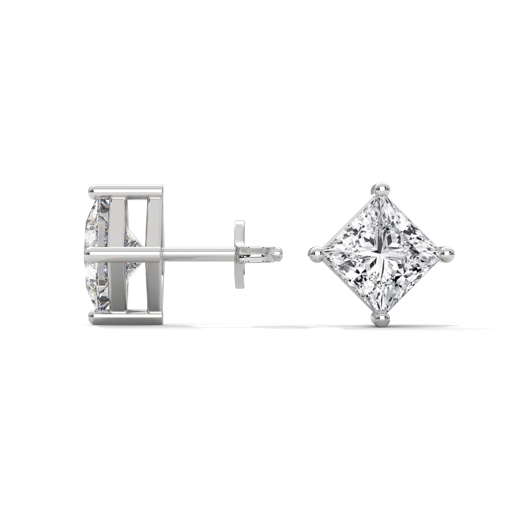 Elegant Princess-Cut Diamond Stud Earrings in 14K Gold | 2-6 CTW