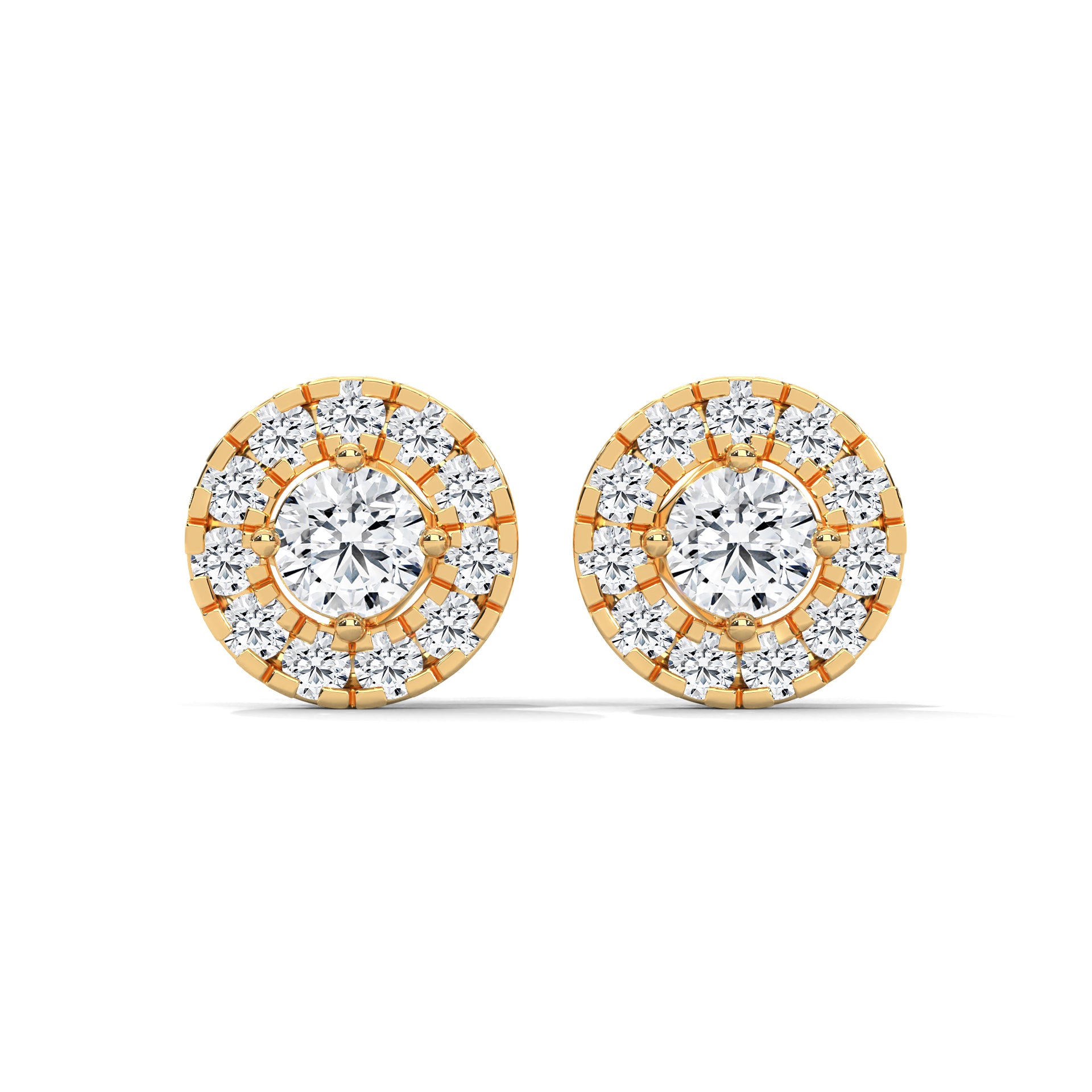 Radiant Brilliance: 14K Gold Round Halo Diamond Stud Earrings | 1.15 CTW