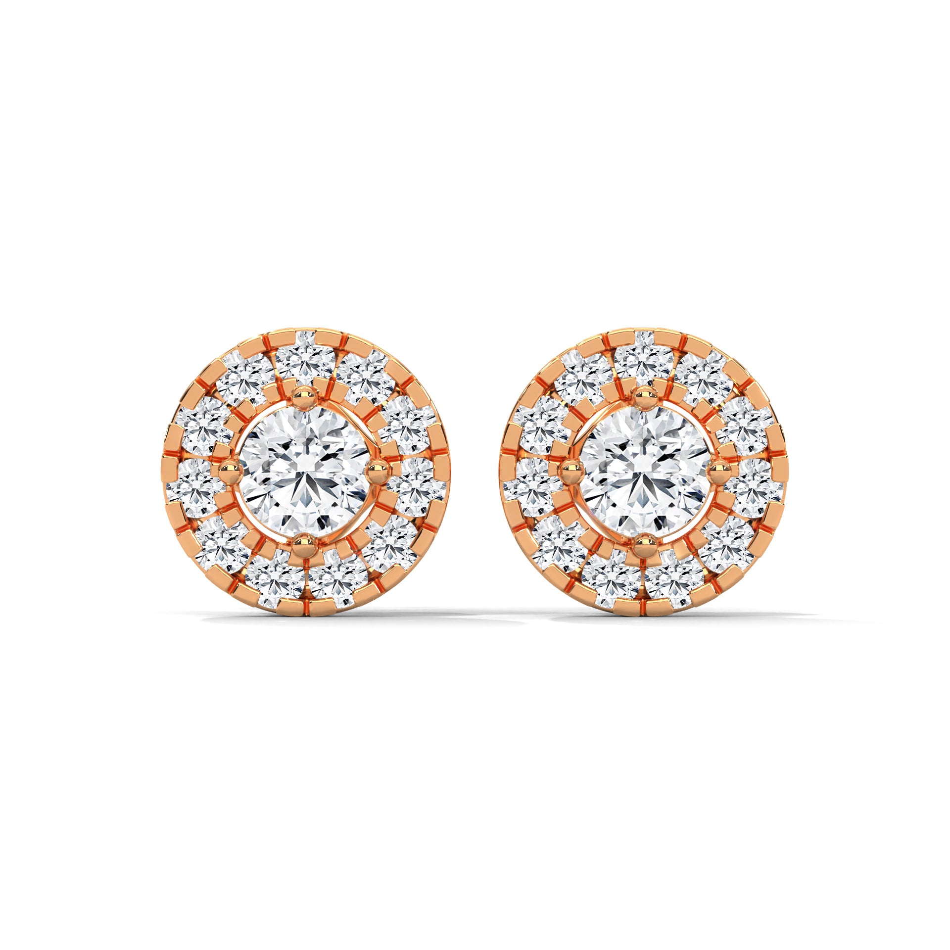 Radiant Brilliance: 14K Gold Round Halo Diamond Stud Earrings | 1.15 CTW