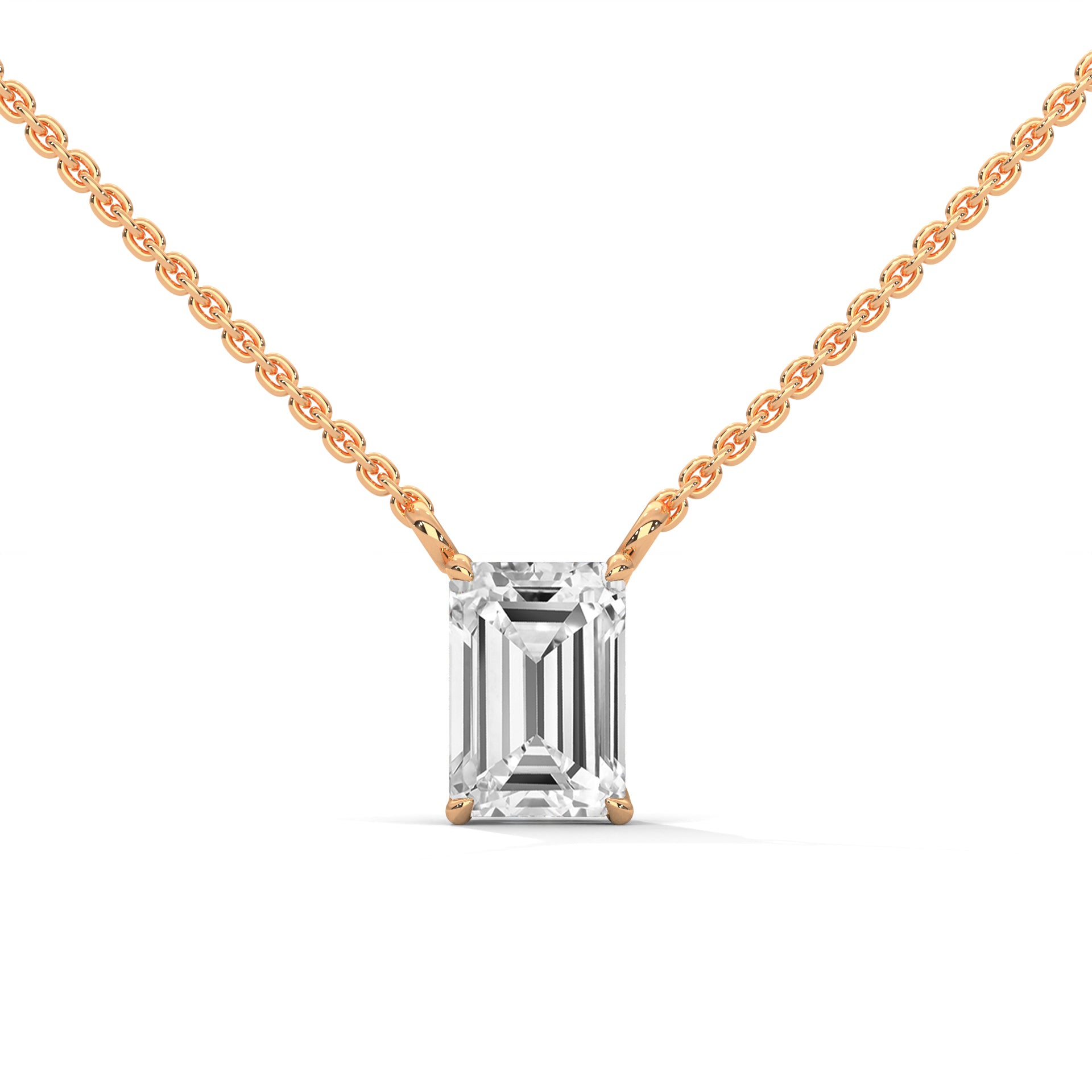 Luxe Radiance Emerald-Cut Diamond Pendant Necklace 0.75ct E-VS1 | 14K Gold |16”&18” Chain