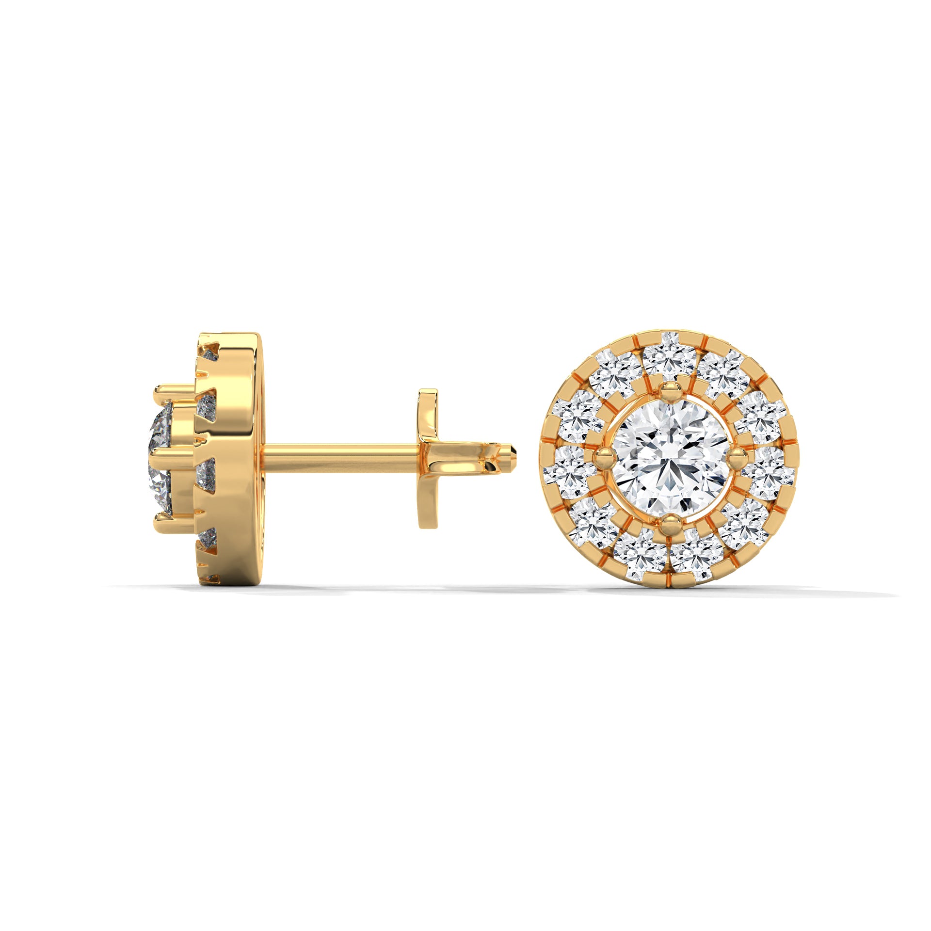 Radiant Brilliance: 14K Gold Round Halo Diamond Stud Earrings | 1.15 CTW