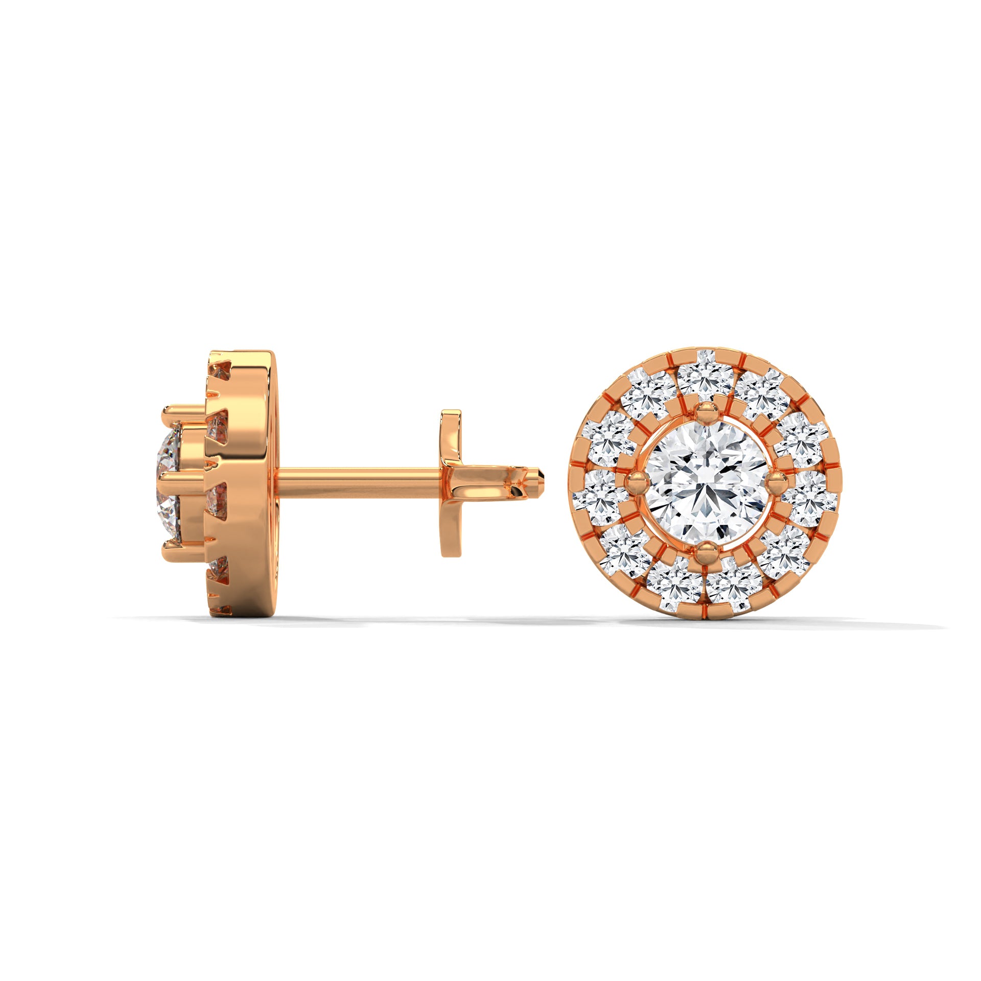 Radiant Brilliance: 14K Gold Round Halo Diamond Stud Earrings | 1.15 CTW