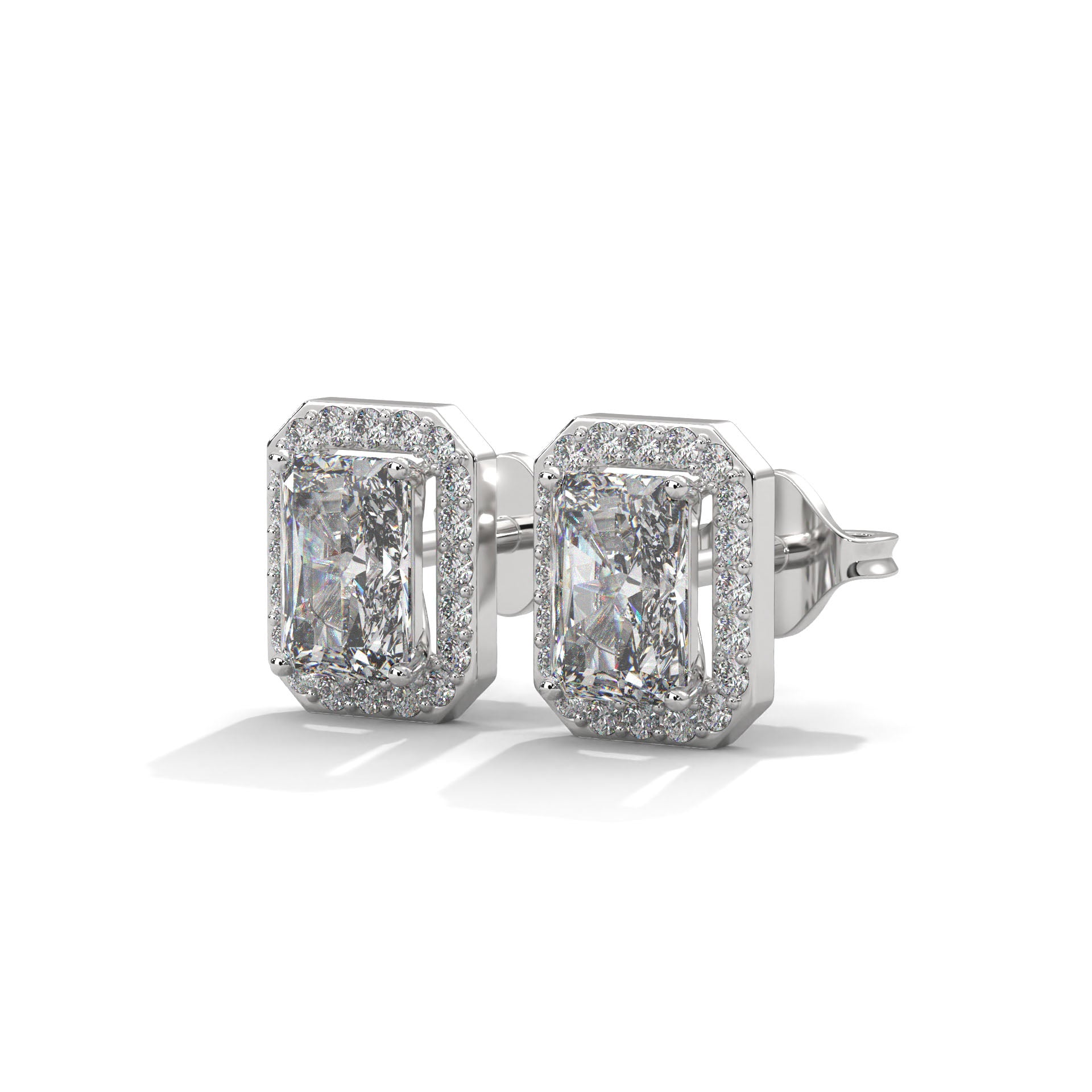 Emerald Cut Halo Diamond Stud Earrings | 14K Gold |2-6ctw | IGI Certified