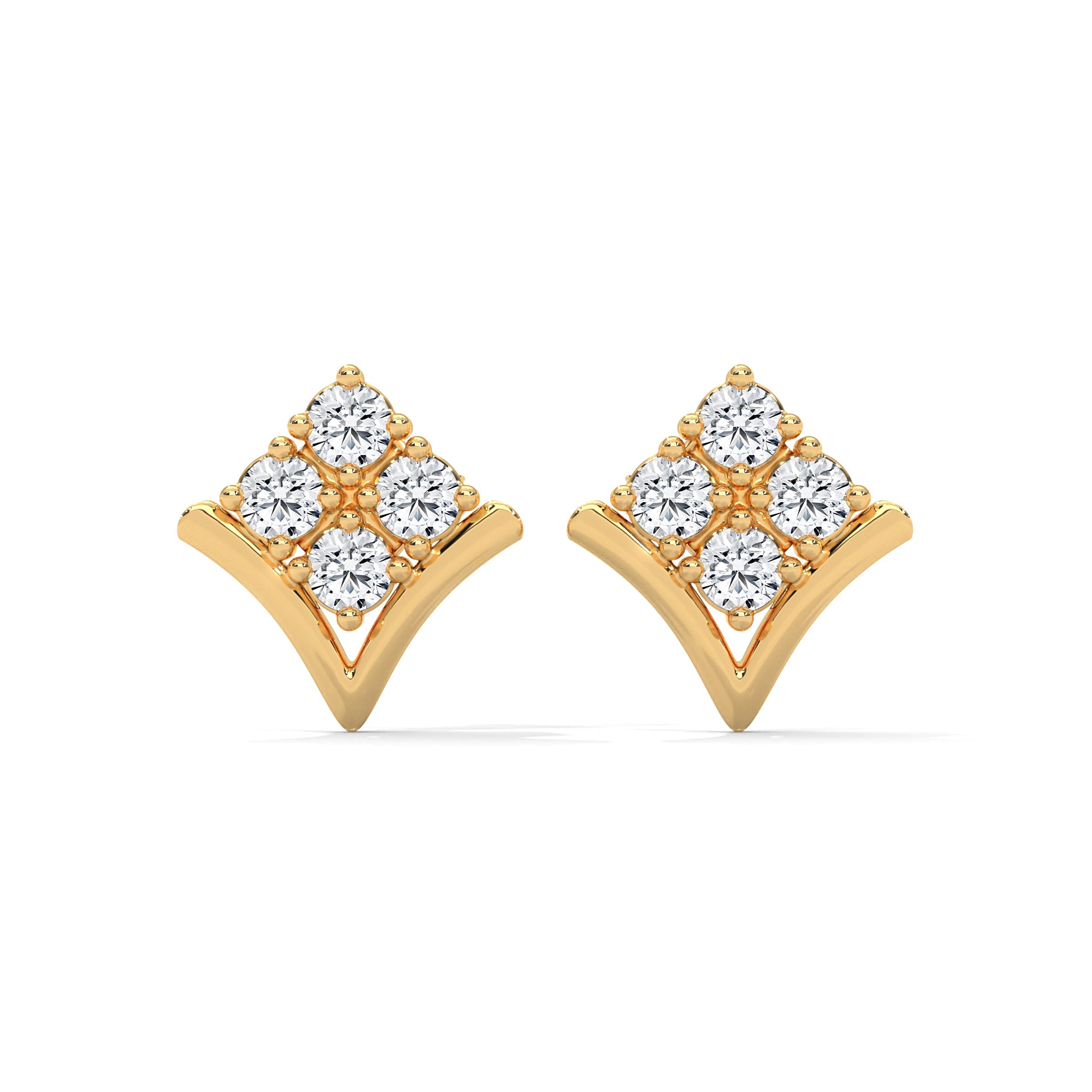 Diamond Cluster Chevron Stud Earrings | 14K and 18K Gold | Push-Back | 0.23 CTW