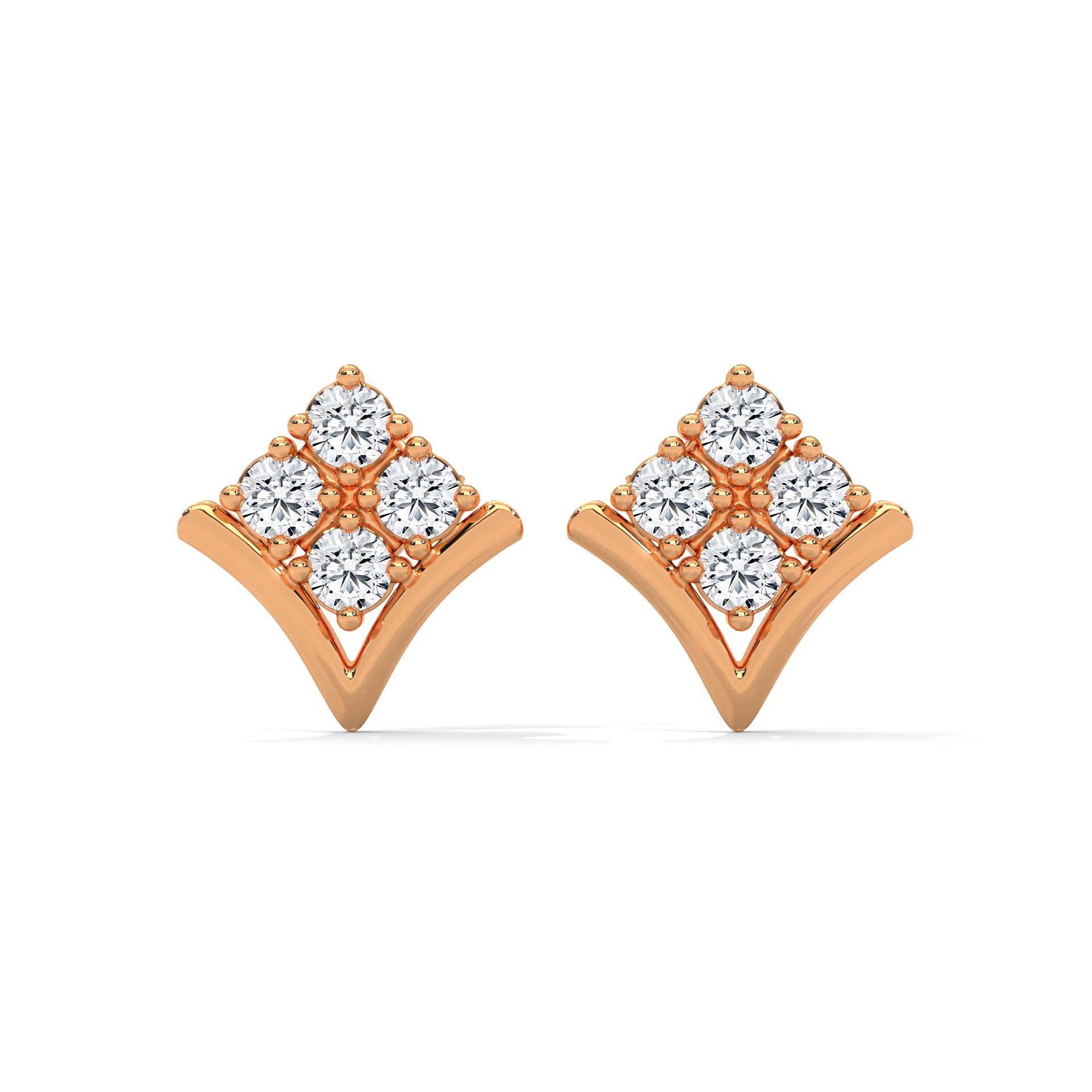 Diamond Cluster Chevron Stud Earrings | 14K and 18K Gold | Push-Back | 0.23 CTW