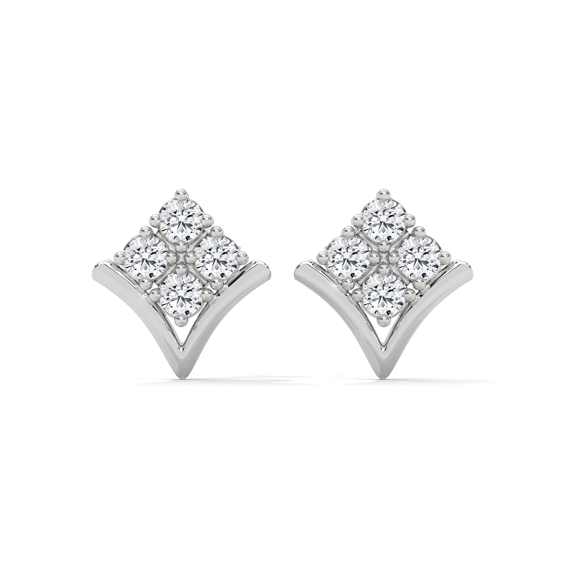 Diamond Cluster Chevron Stud Earrings | 14K and 18K Gold | Push-Back | 0.23 CTW