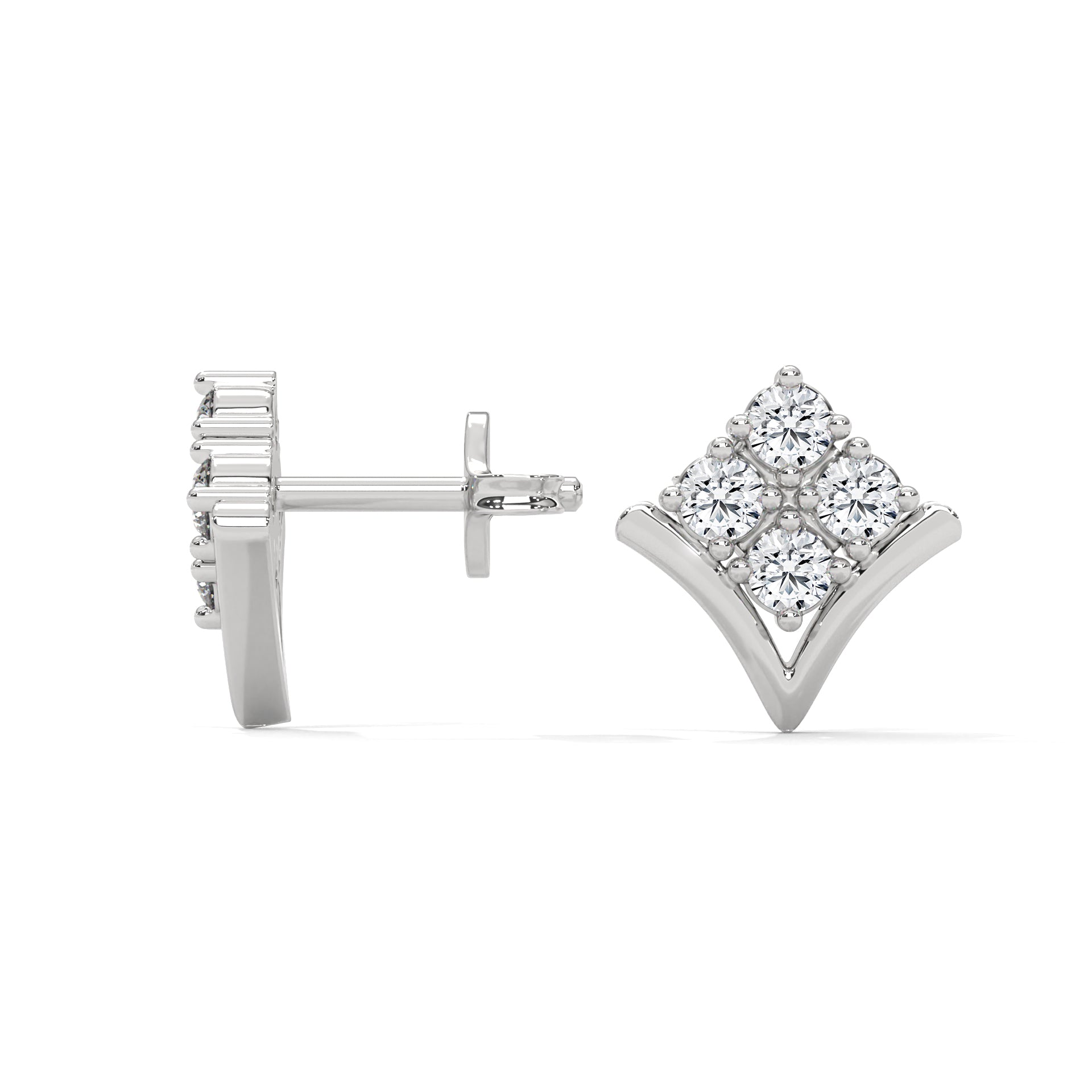 Diamond Cluster Chevron Stud Earrings | 14K and 18K Gold | Push-Back | 0.23 CTW