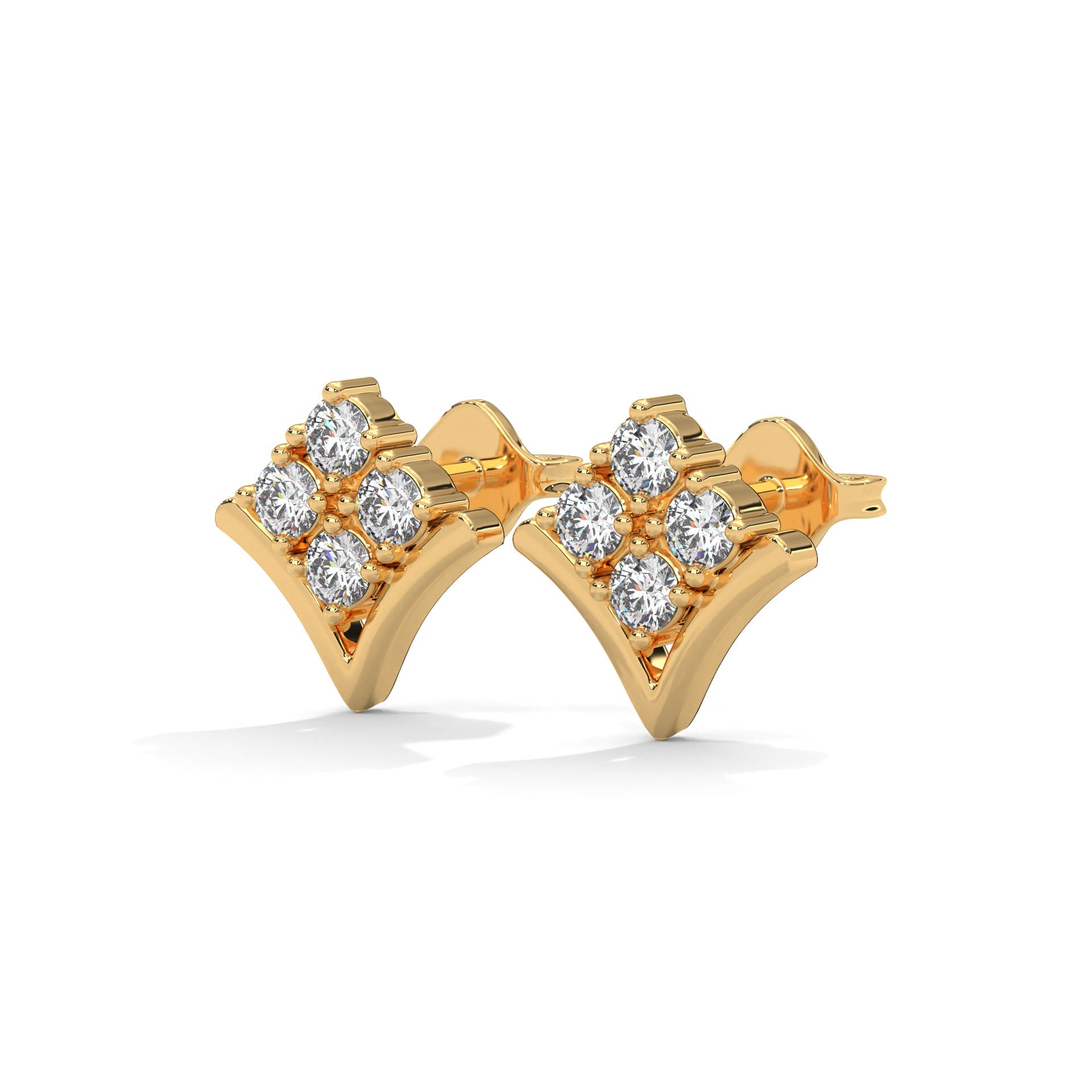 Diamond Cluster Chevron Stud Earrings | 14K and 18K Gold | Push-Back | 0.23 CTW