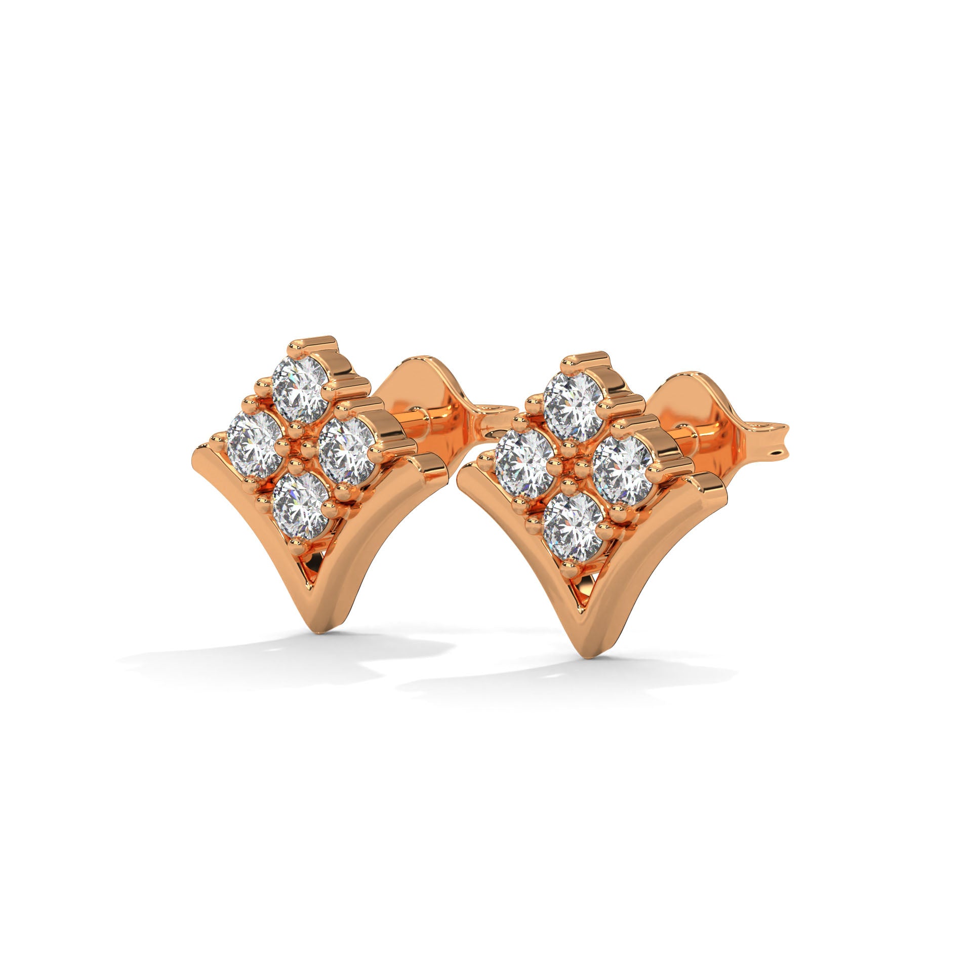 Diamond Cluster Chevron Stud Earrings | 14K and 18K Gold | Push-Back | 0.23 CTW