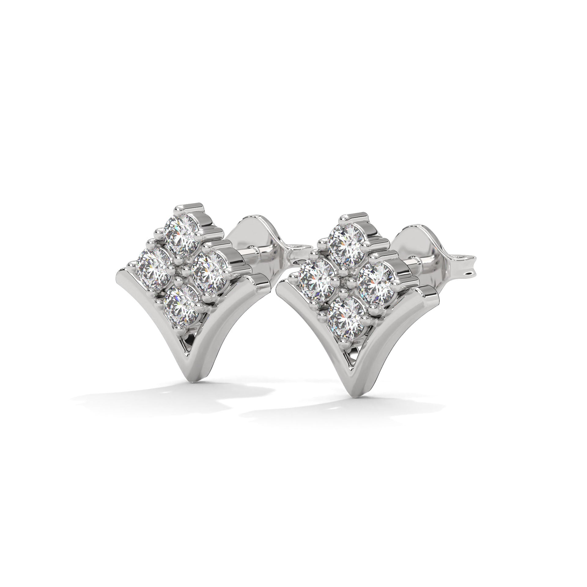 Diamond Cluster Chevron Stud Earrings | 14K and 18K Gold | Push-Back | 0.23 CTW
