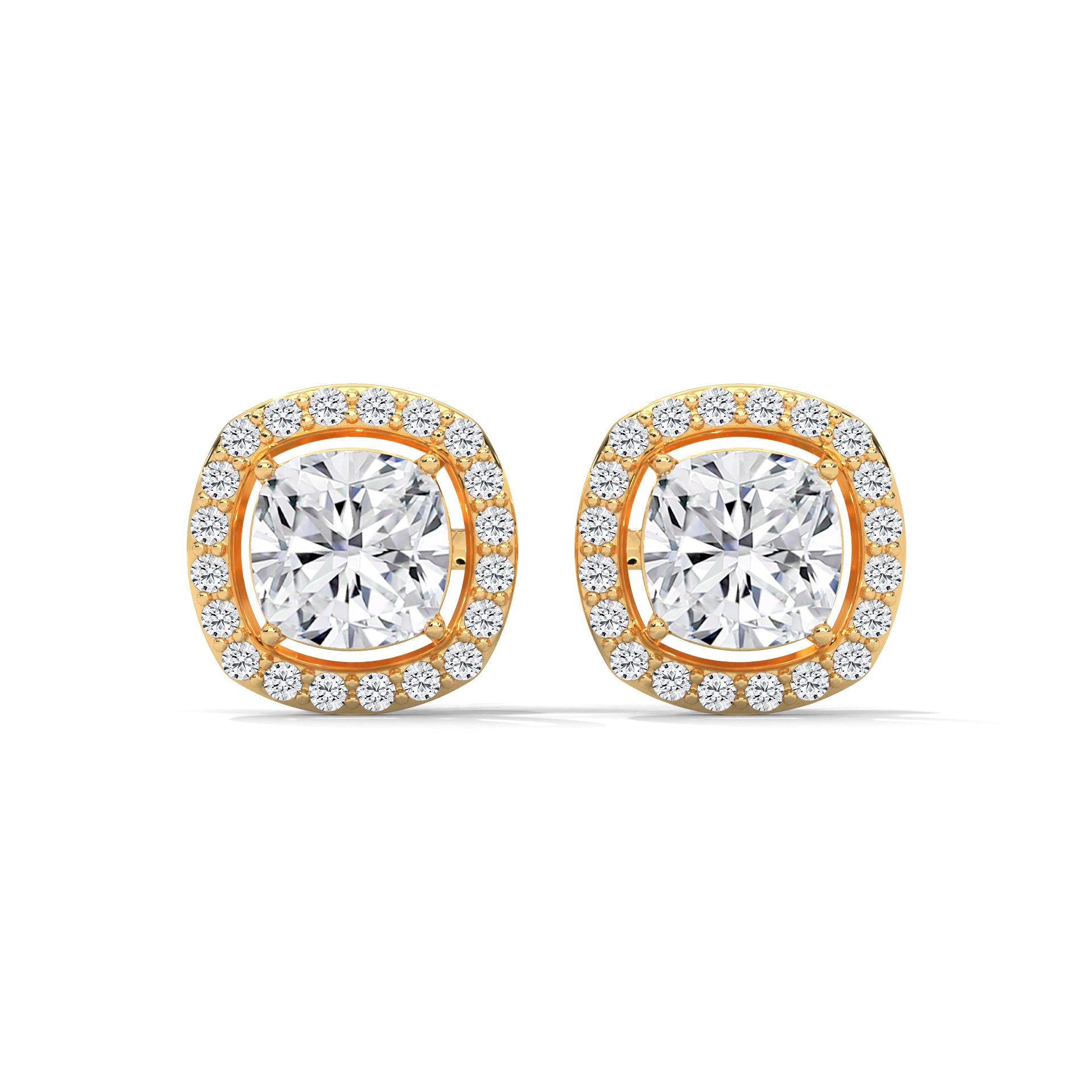 Cushion Cut Halo Diamond Stud Earrings | 14K Gold | IGI Certified | 2-6ctw