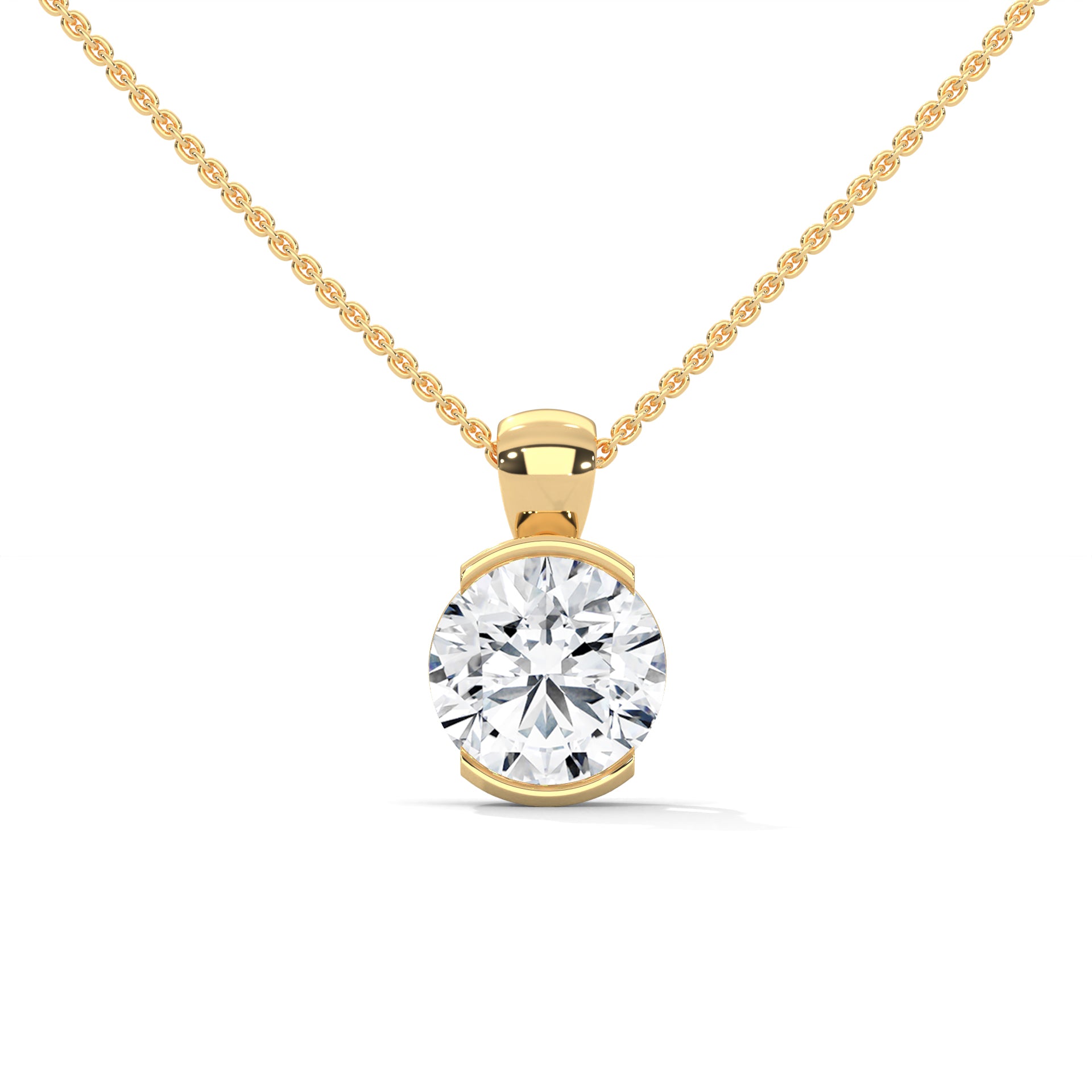 Radiant Brilliance Round Cut Half-Bezel Diamond Pendant | 2.43 CT| 14K Gold