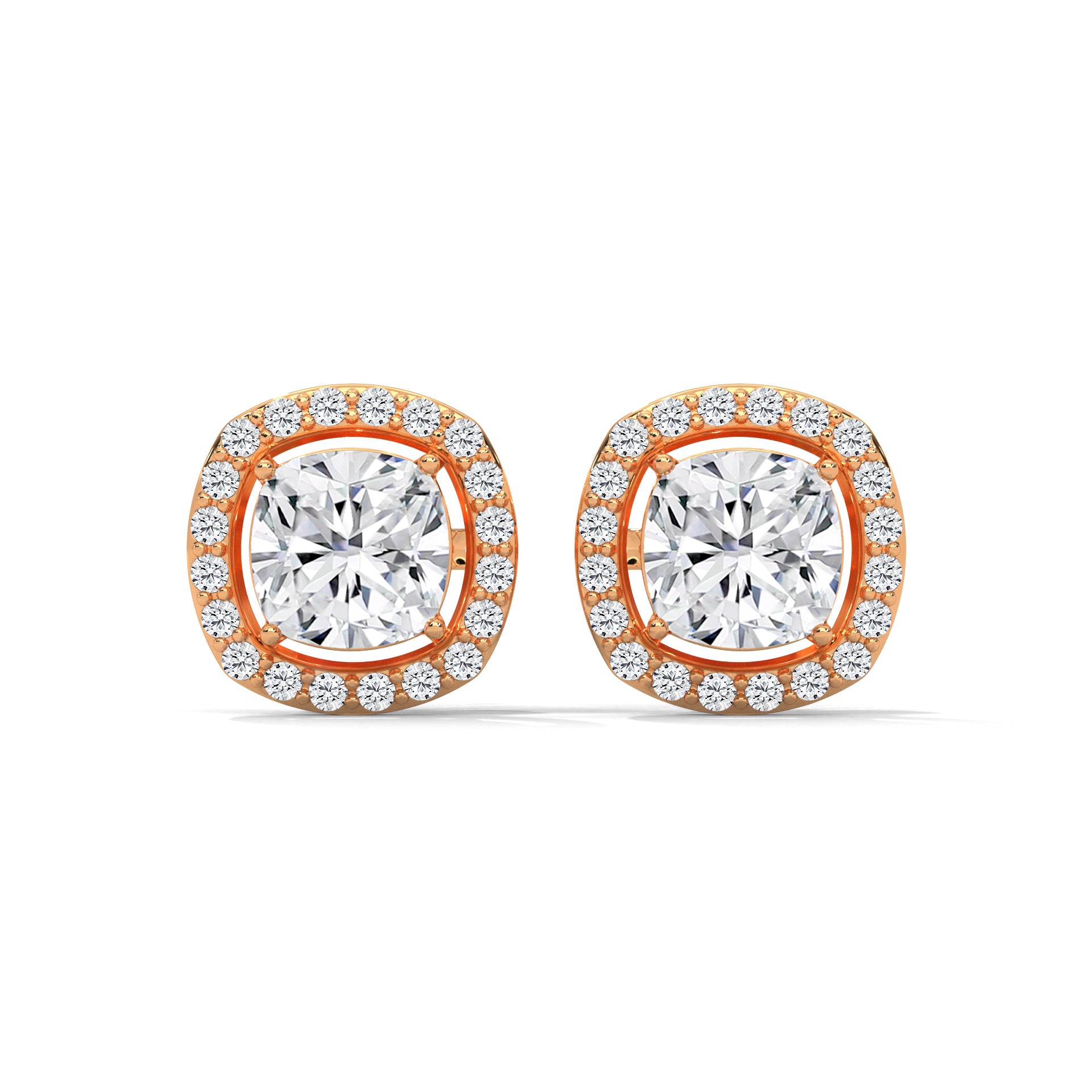 Cushion Cut Halo Diamond Stud Earrings | 14K Gold | IGI Certified | 2-6ctw
