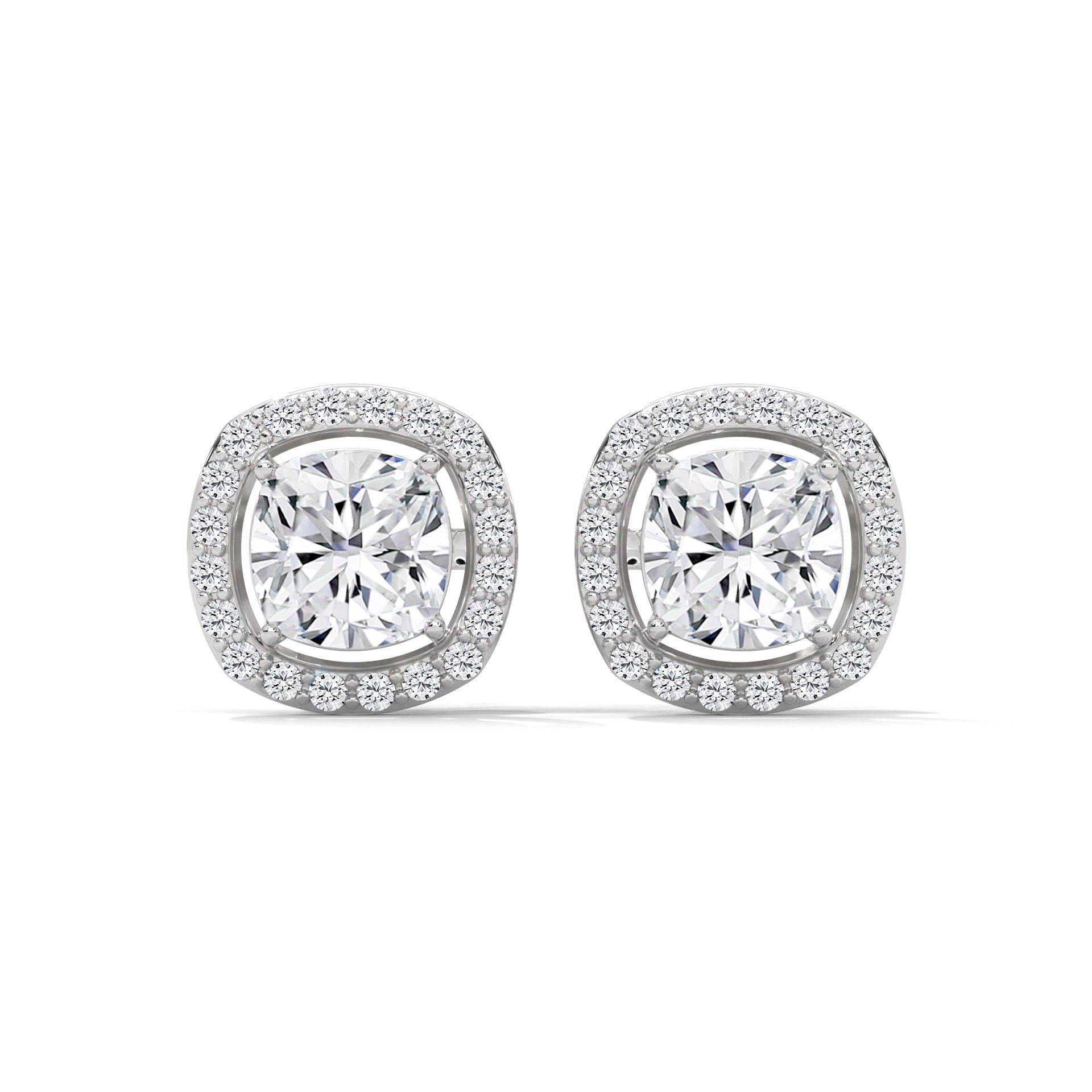 Cushion Cut Halo Diamond Stud Earrings | 14K Gold | IGI Certified | 2-6ctw