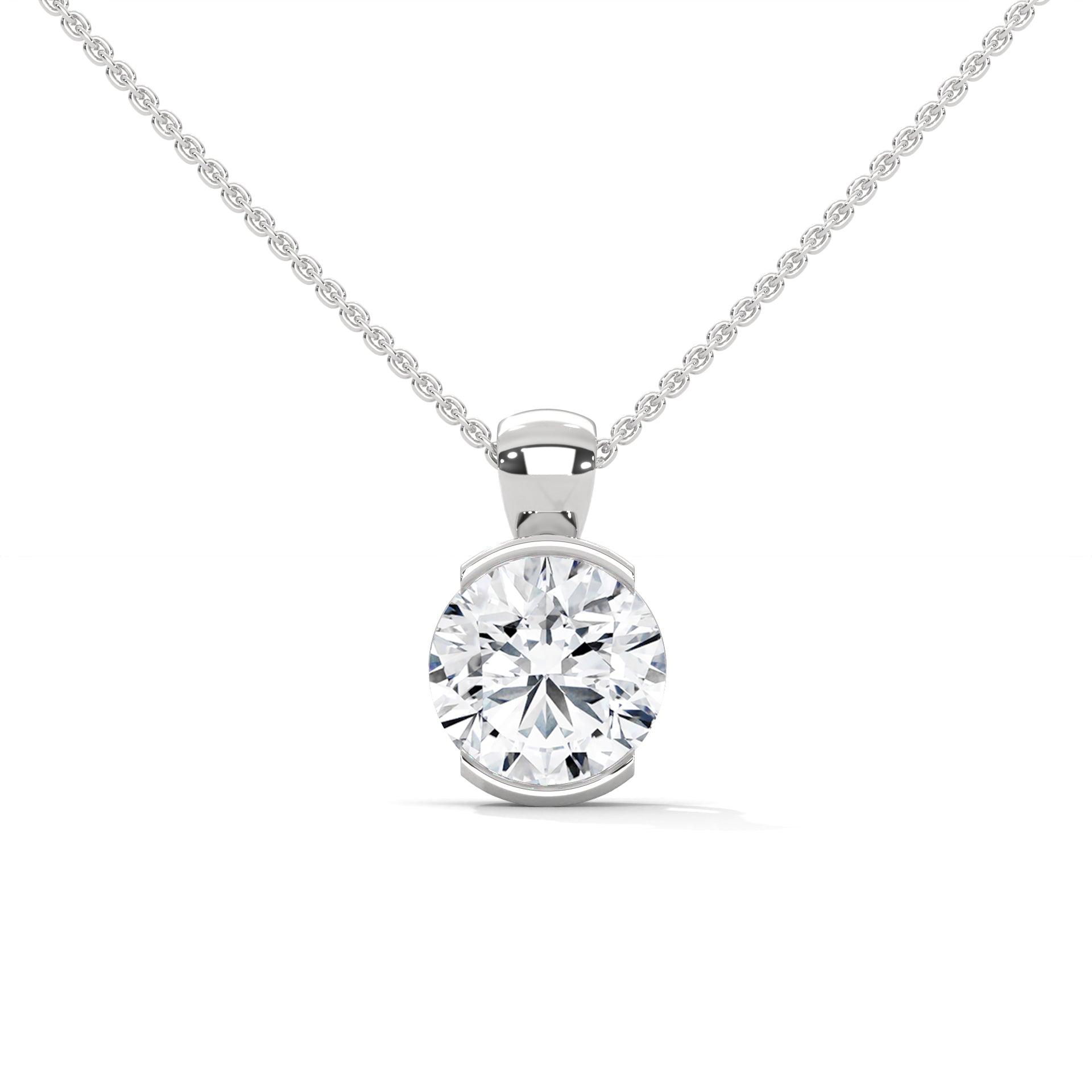 Radiant Brilliance Round Cut Half-Bezel Diamond Pendant | 2.43 CT| 14K Gold