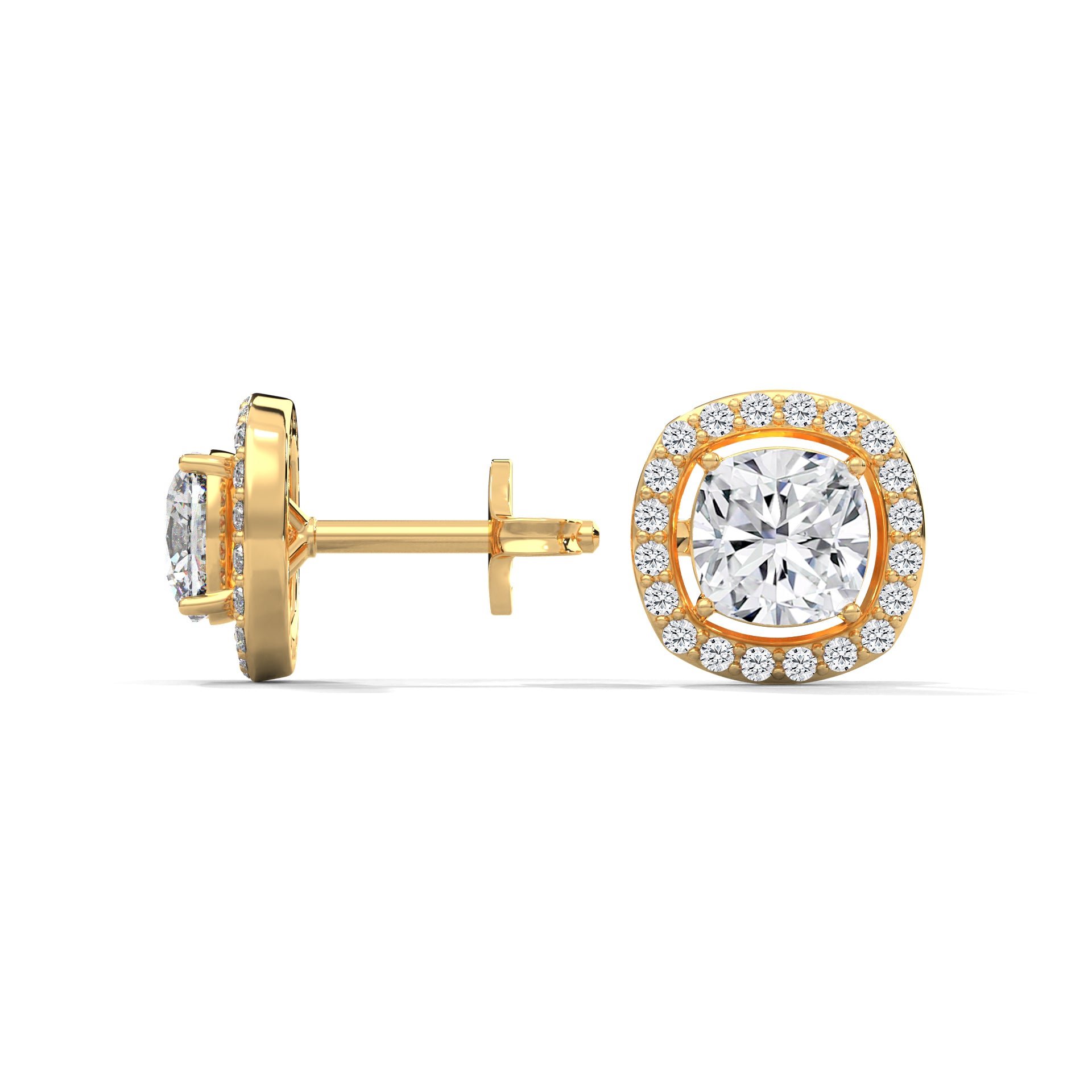 Cushion Cut Halo Diamond Stud Earrings | 14K Gold | IGI Certified | 2-6ctw