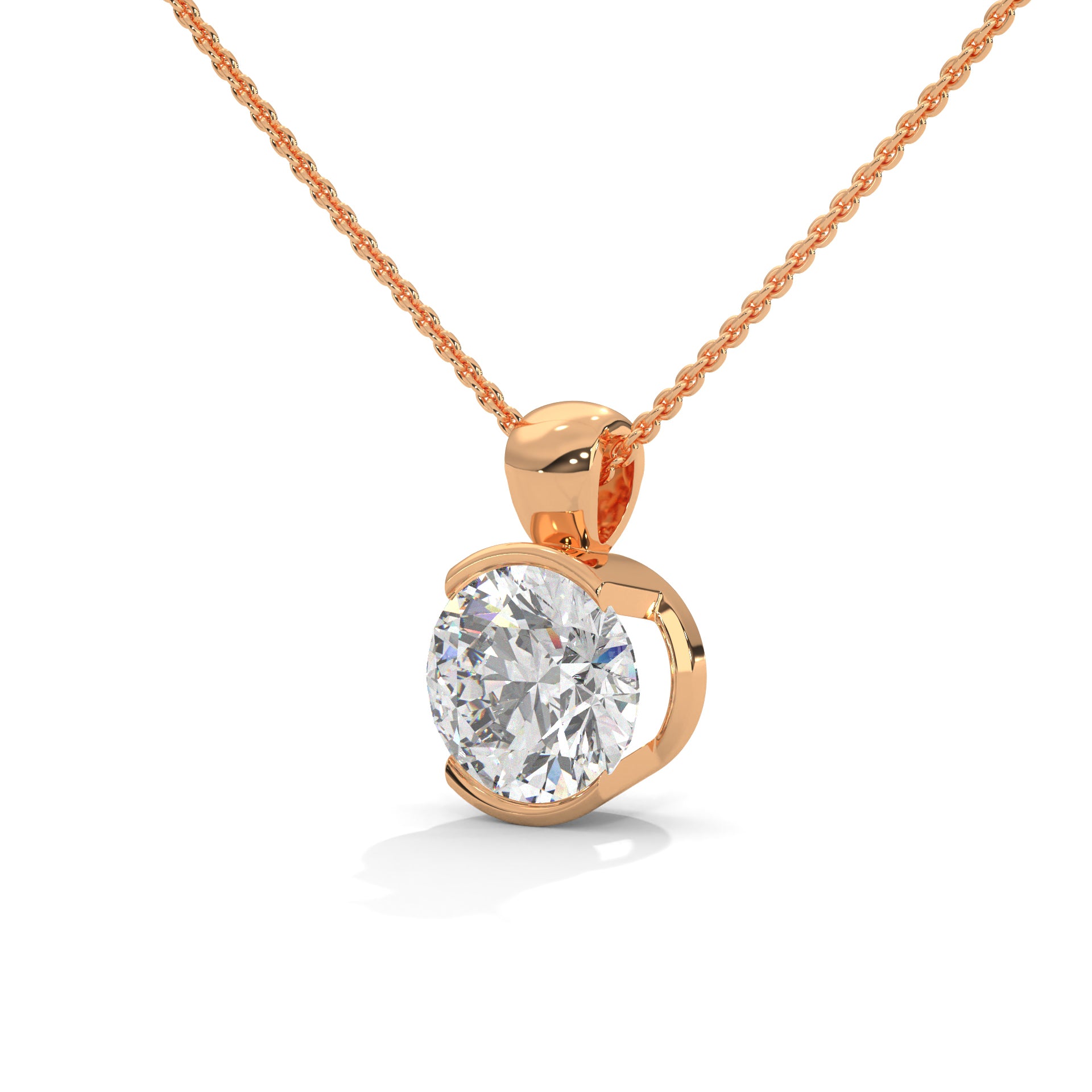 Radiant Brilliance Round Cut Half-Bezel Diamond Pendant | 2.43 CT| 14K Gold