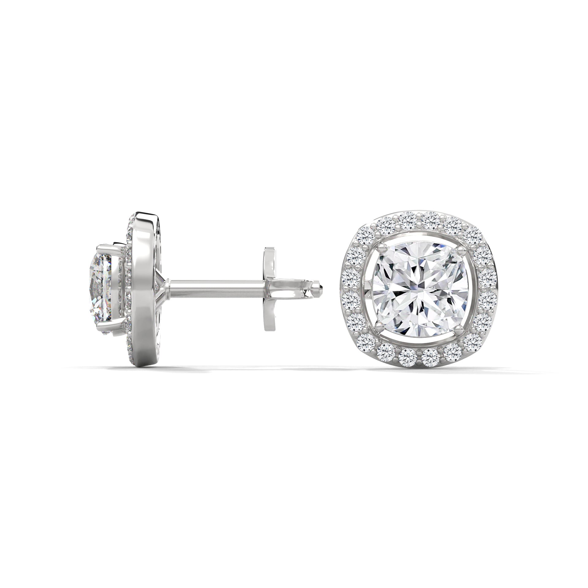 Cushion Cut Halo Diamond Stud Earrings | 14K Gold | IGI Certified | 2-6ctw