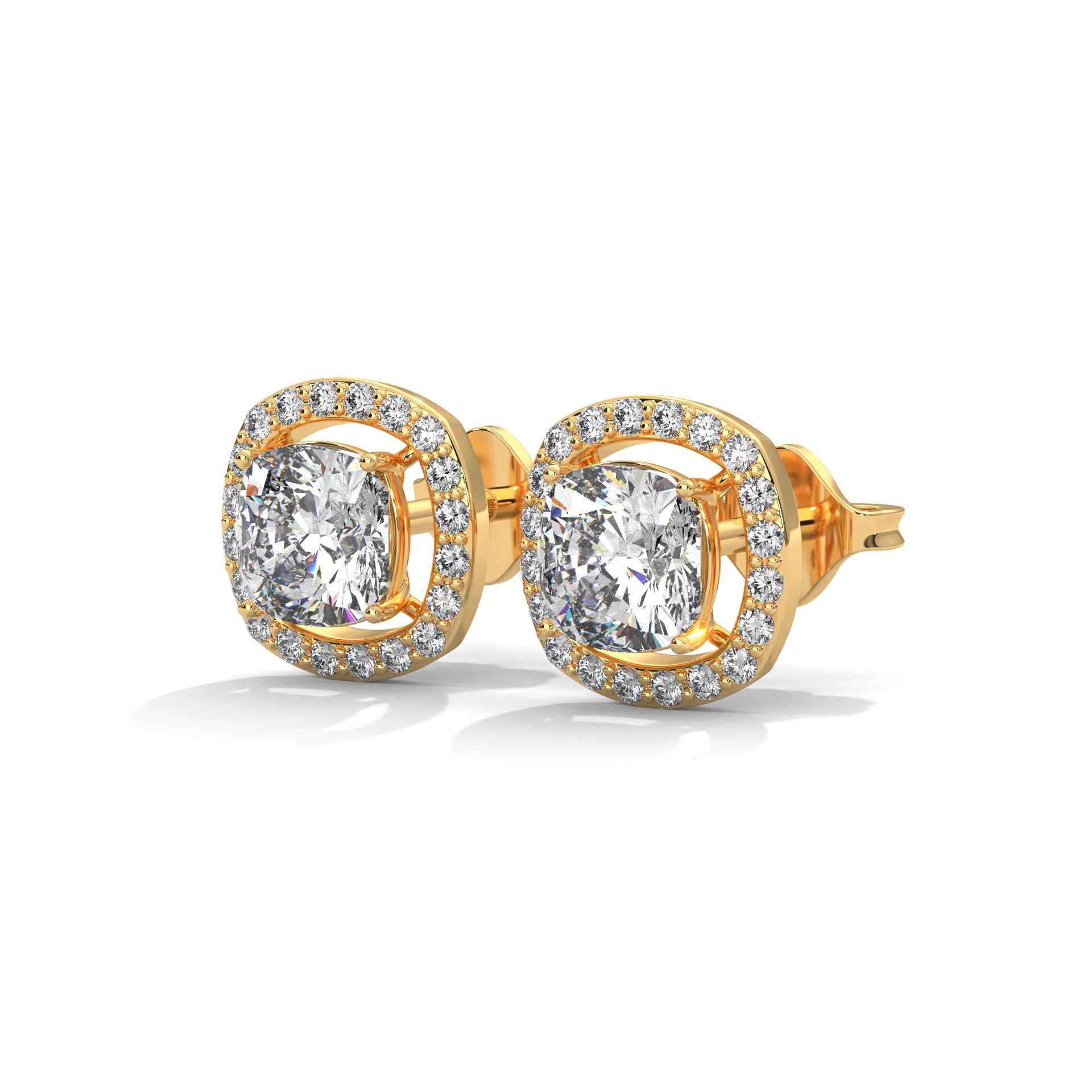 Cushion Cut Halo Diamond Stud Earrings | 14K Gold | IGI Certified | 2-6ctw