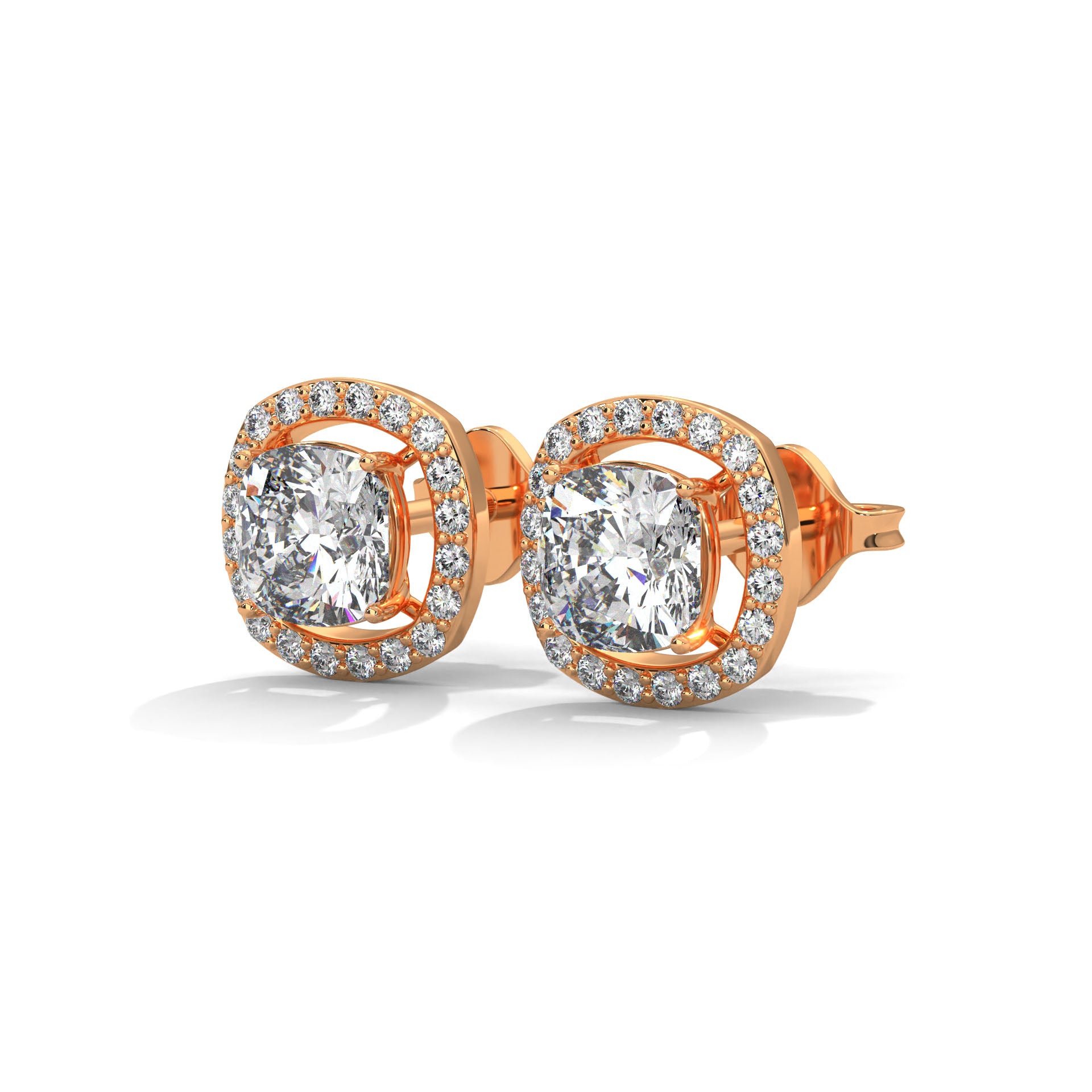 Cushion Cut Halo Diamond Stud Earrings | 14K Gold | IGI Certified | 2-6ctw