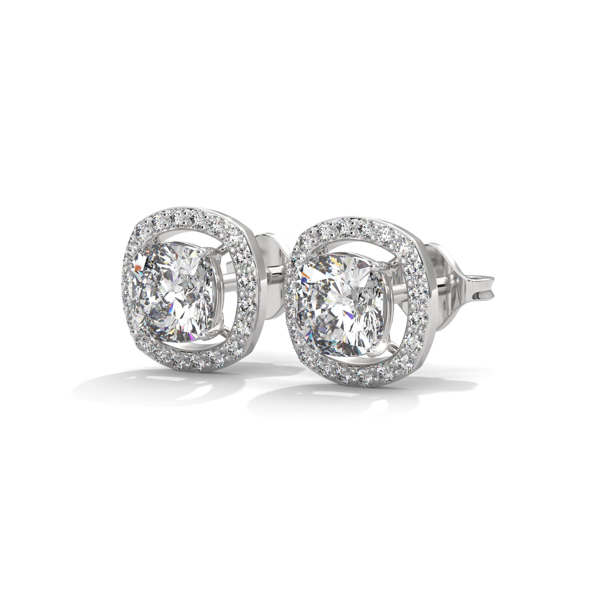 Cushion Cut Halo Diamond Stud Earrings | 14K Gold | IGI Certified | 2-6ctw