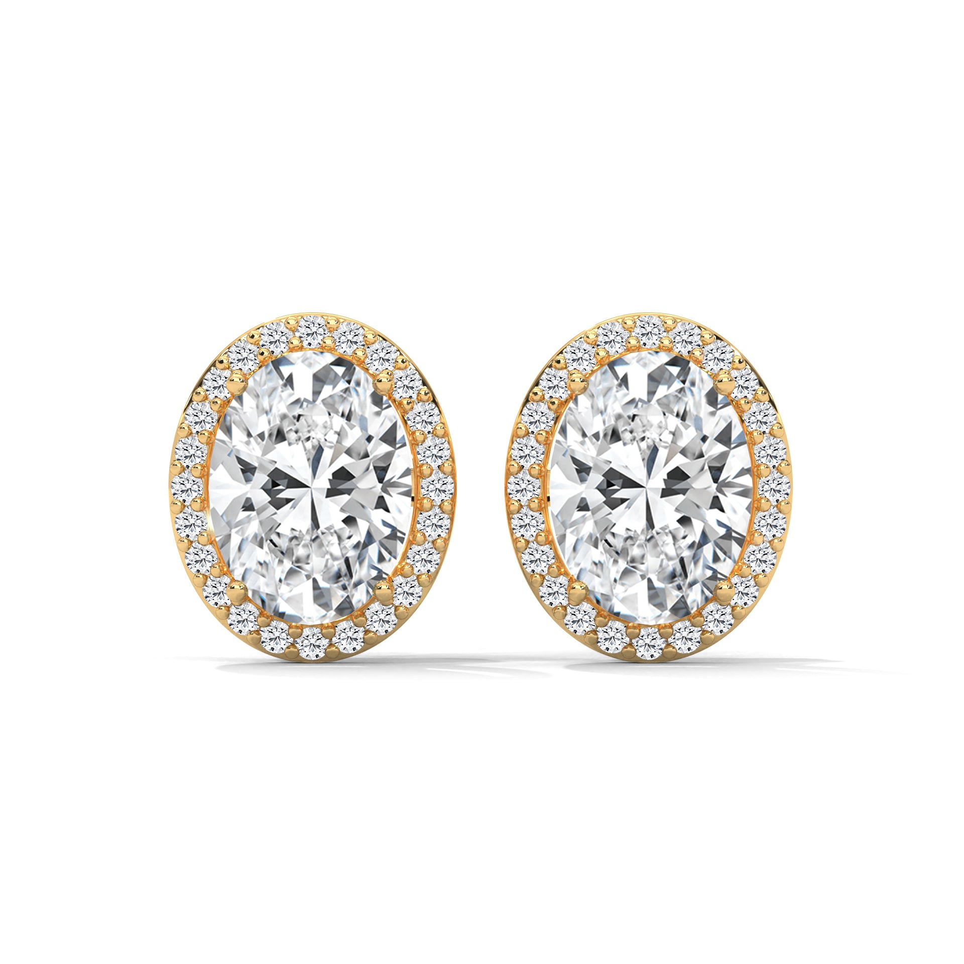 Oval Cut Halo Diamond Stud Earrings in 14K Gold | IGI Certified | 2-6 CT