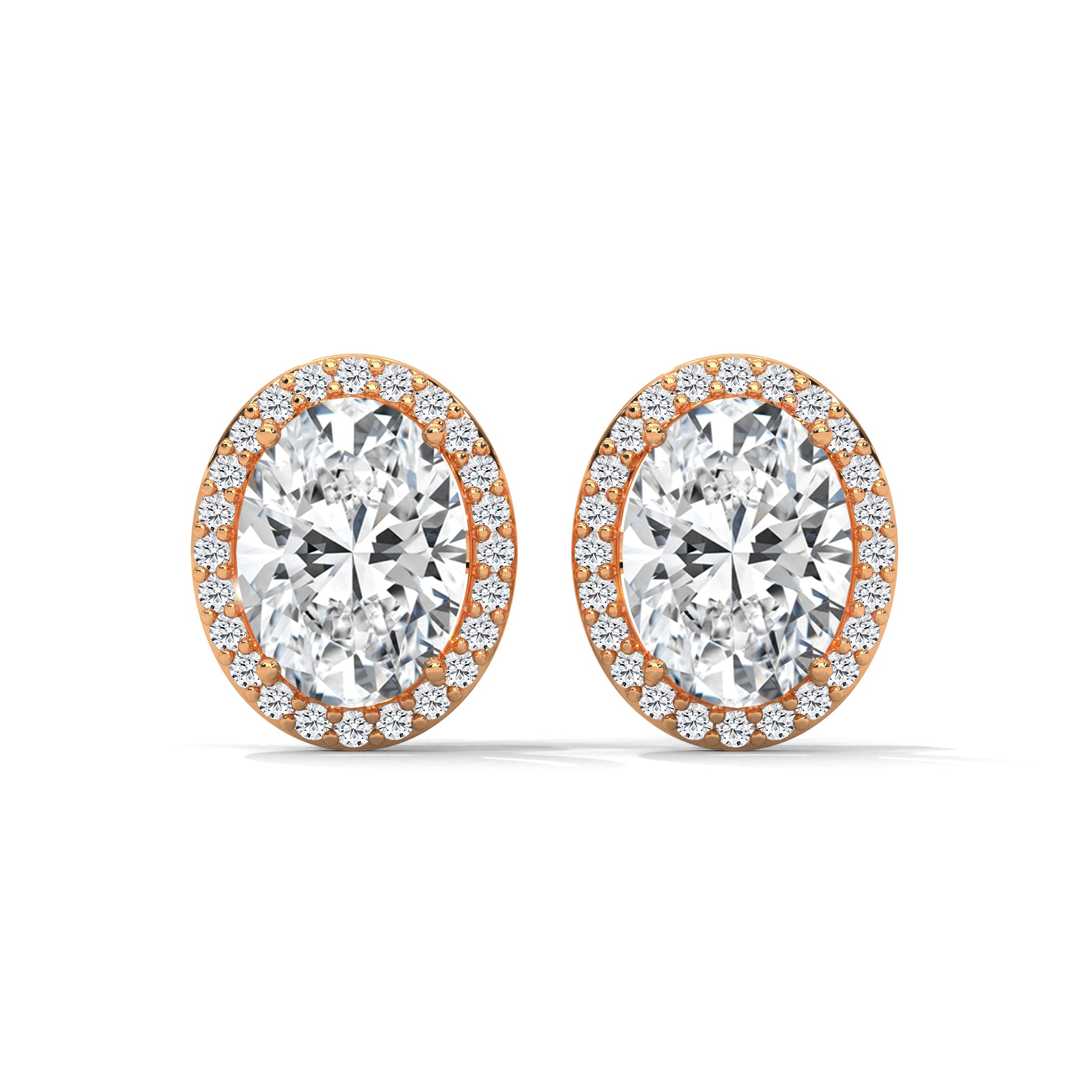 Oval Cut Halo Diamond Stud Earrings in 14K Gold | IGI Certified | 2-6 CT