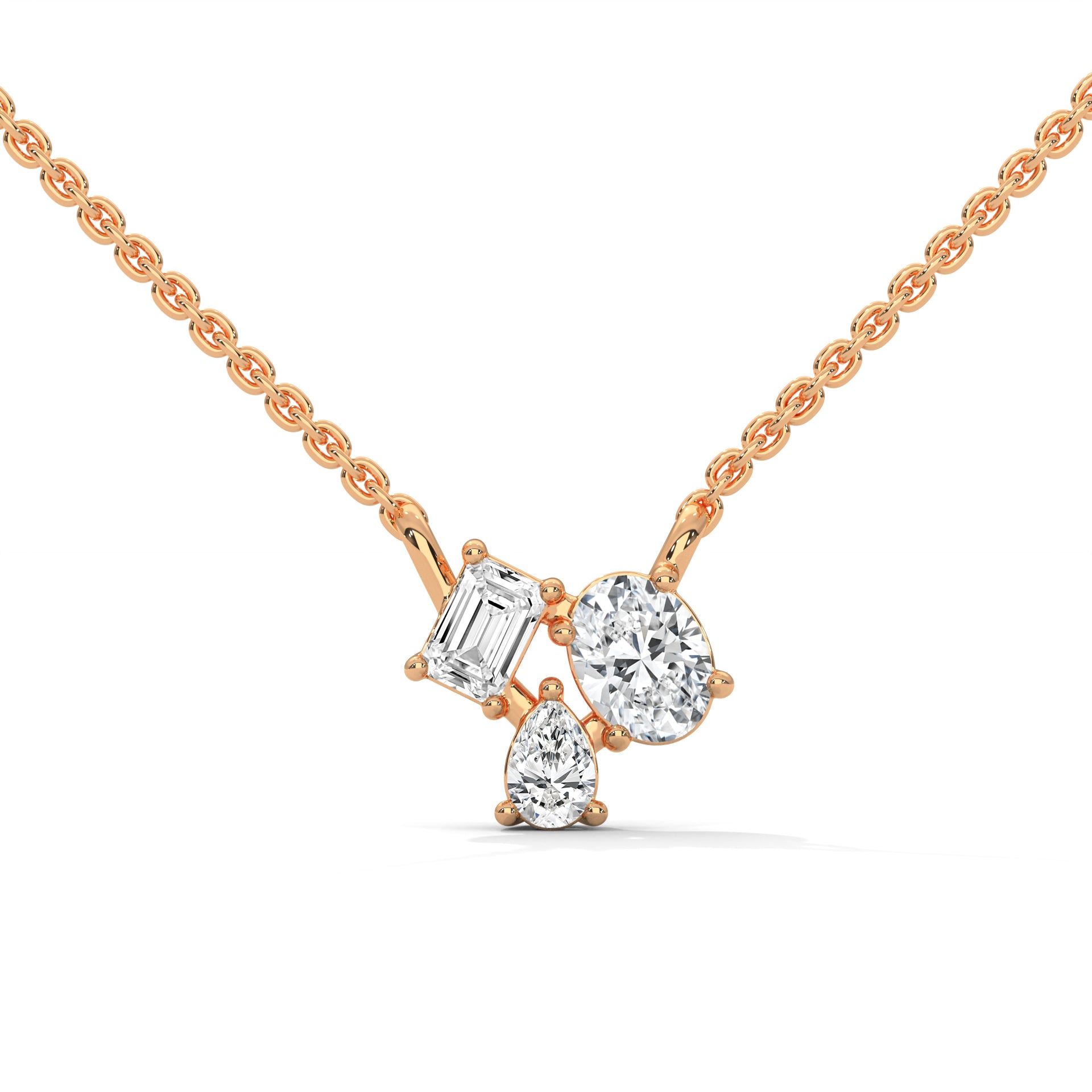 Heavenly Cascade: 14K Gold Three-Stone Diamond Pendant Necklace | 0.38 CTW