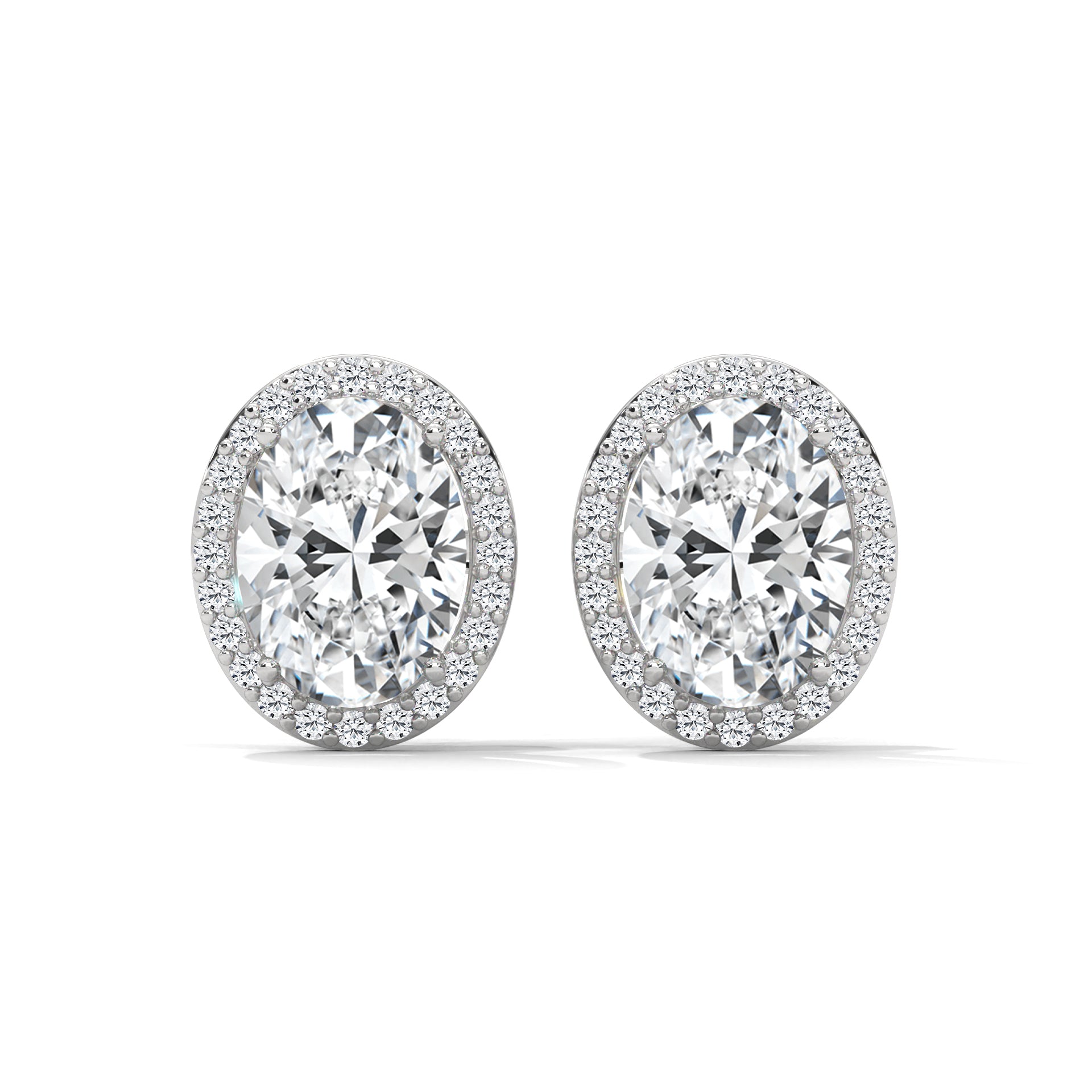 Oval Cut Halo Diamond Stud Earrings in 14K Gold | IGI Certified | 2-6 CT