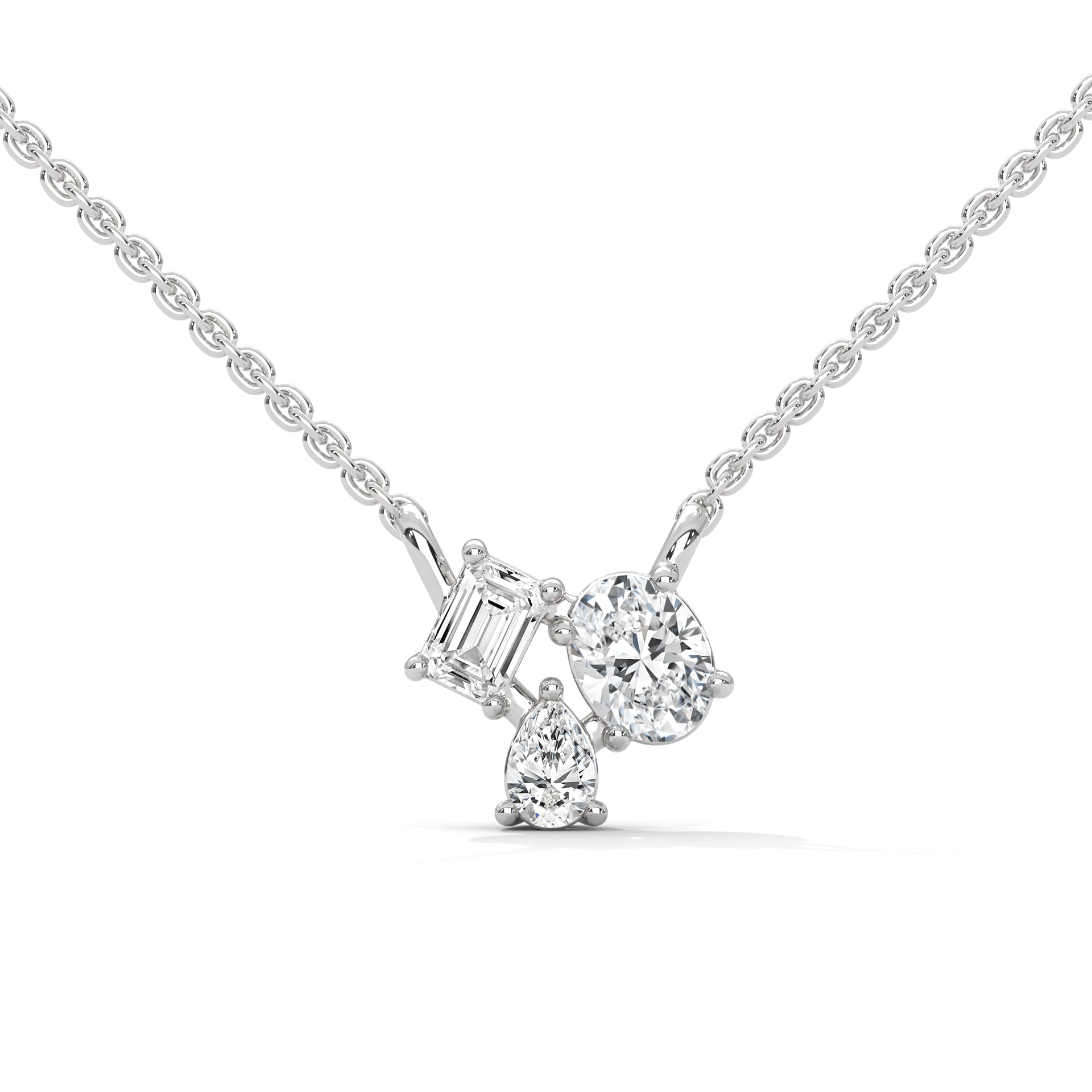 Heavenly Cascade: 14K Gold Three-Stone Diamond Pendant Necklace | 0.38 CTW