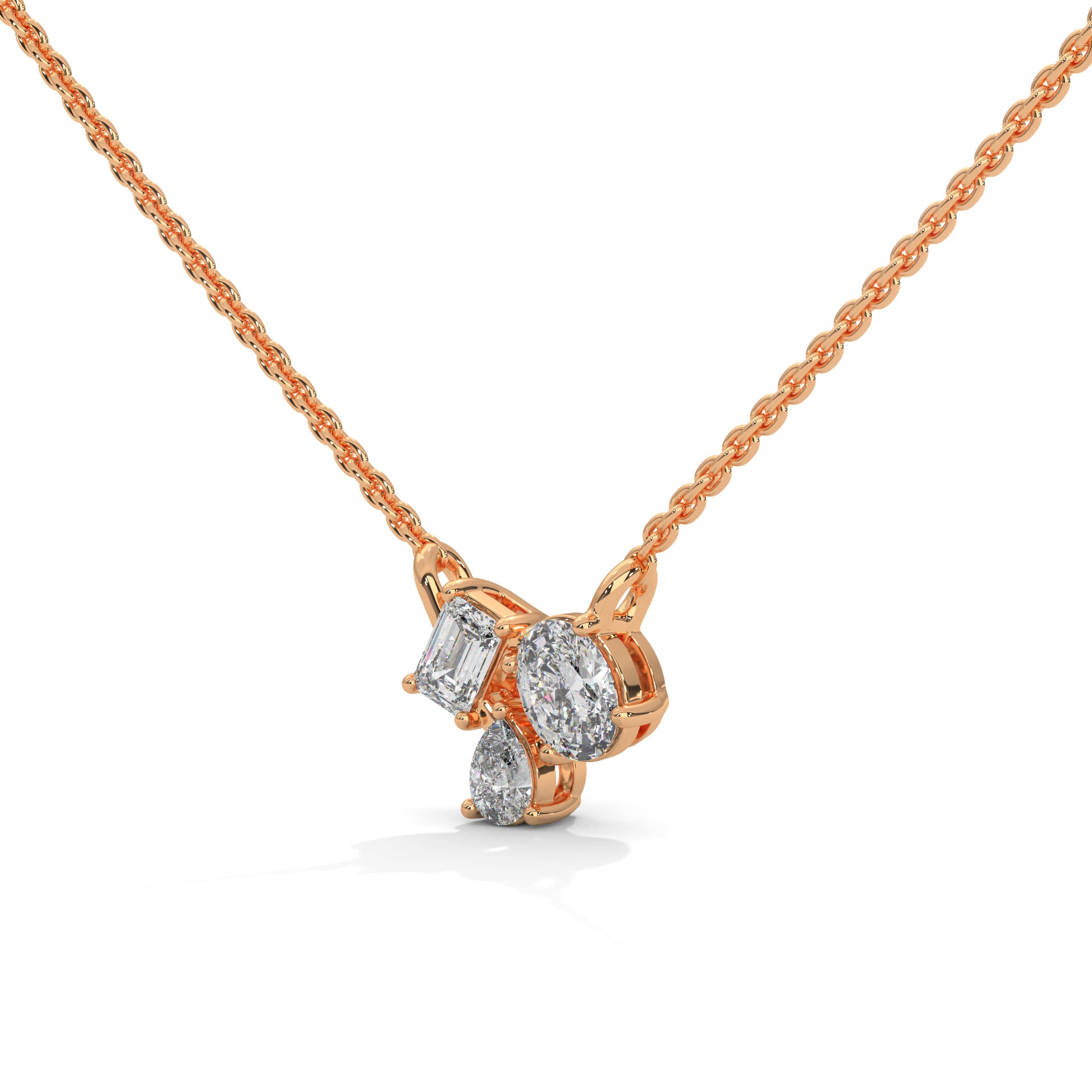 Heavenly Cascade: 14K Gold Three-Stone Diamond Pendant Necklace | 0.38 CTW