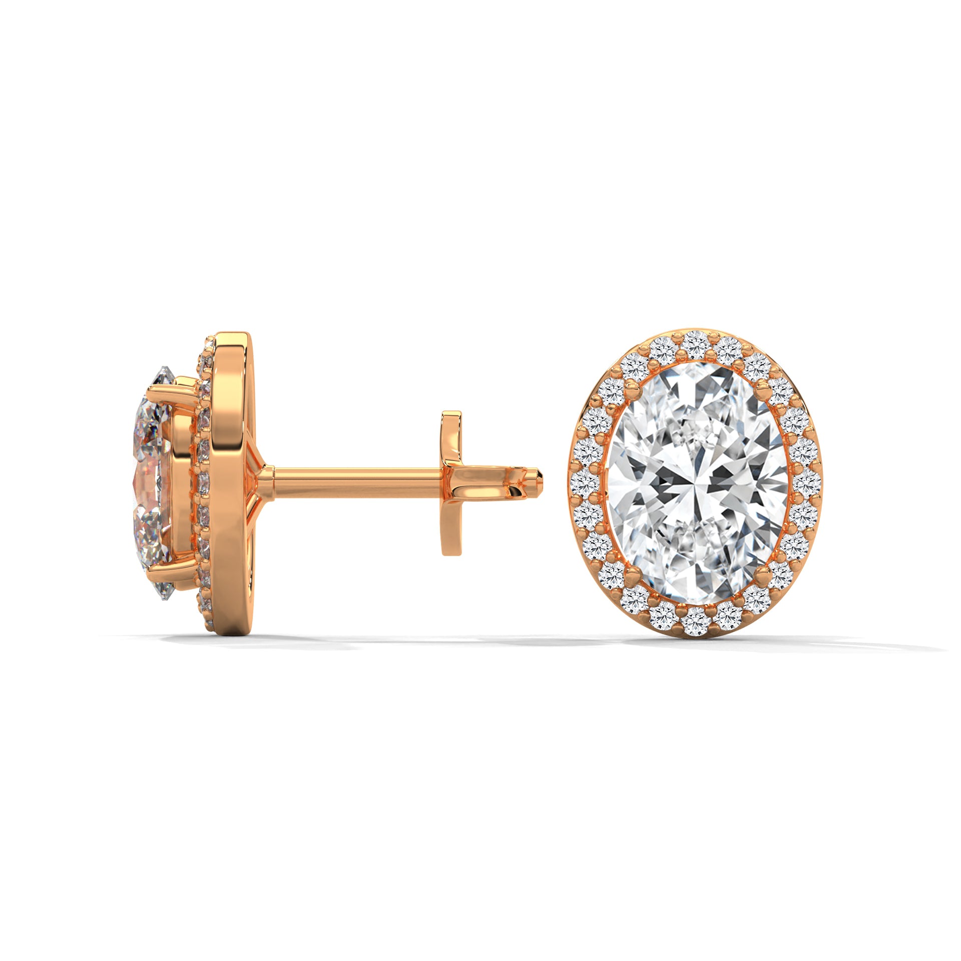 Oval Cut Halo Diamond Stud Earrings in 14K Gold | IGI Certified | 2-6 CT