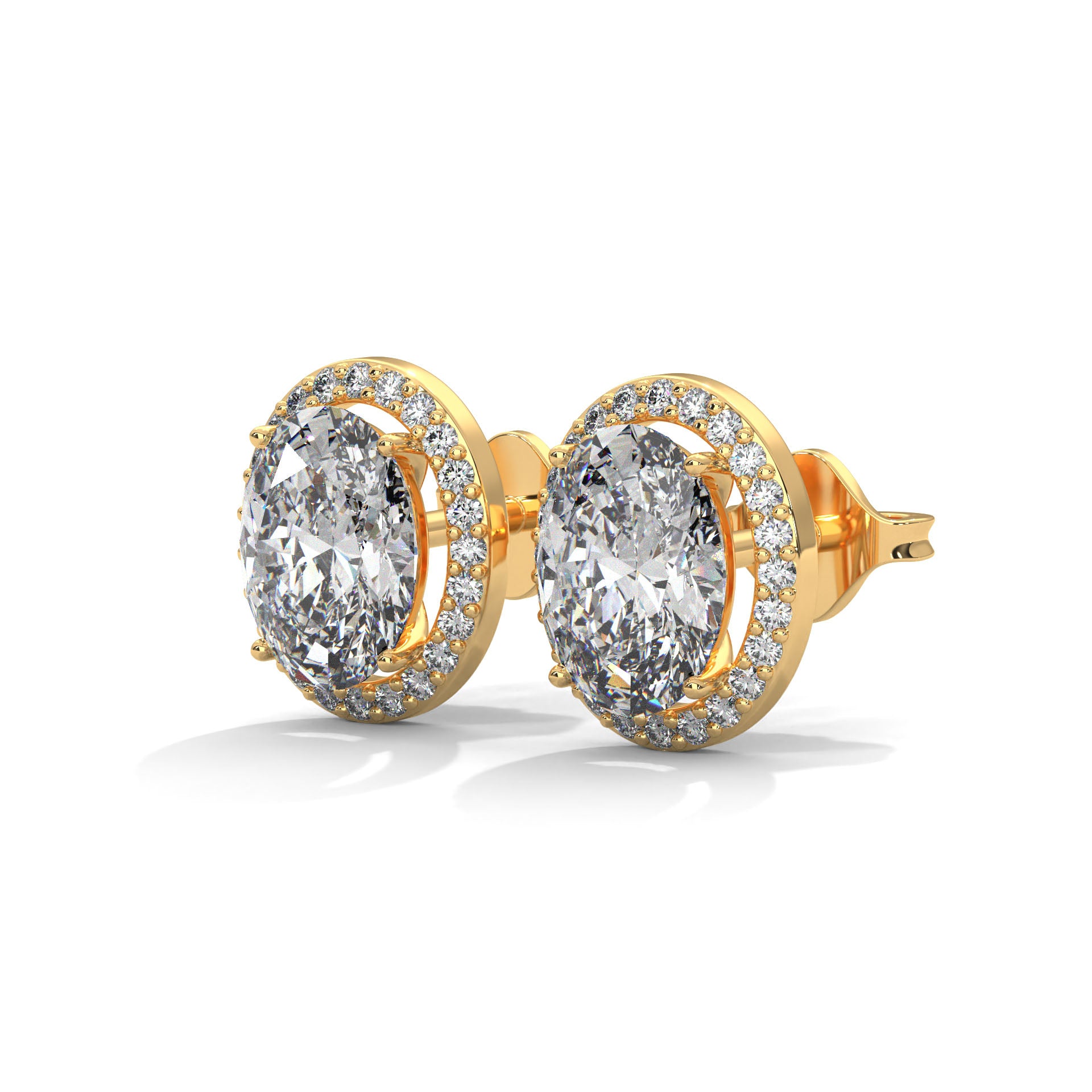 Oval Cut Halo Diamond Stud Earrings in 14K Gold | IGI Certified | 2-6 CT