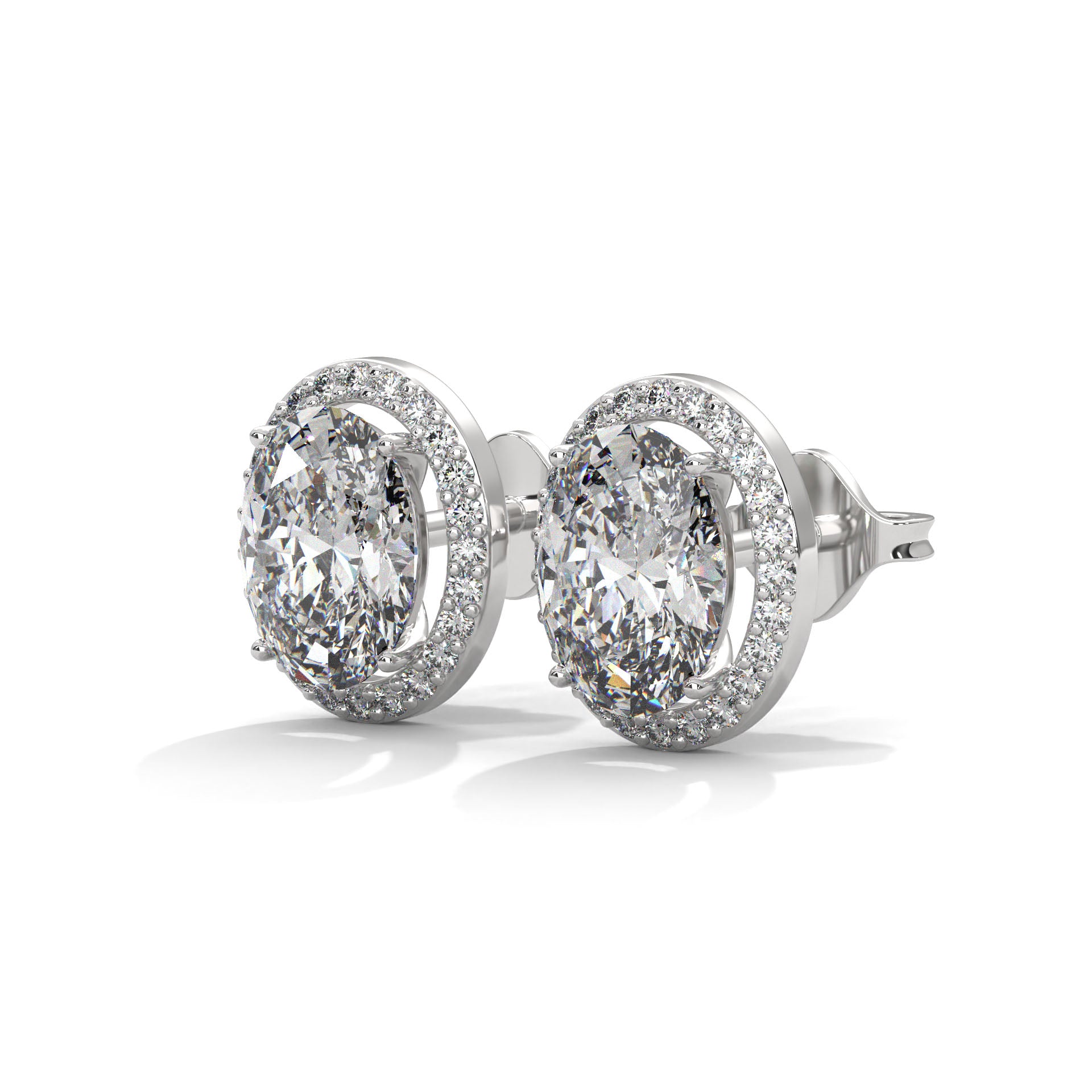 Oval Cut Halo Diamond Stud Earrings in 14K Gold | IGI Certified | 2-6 CT