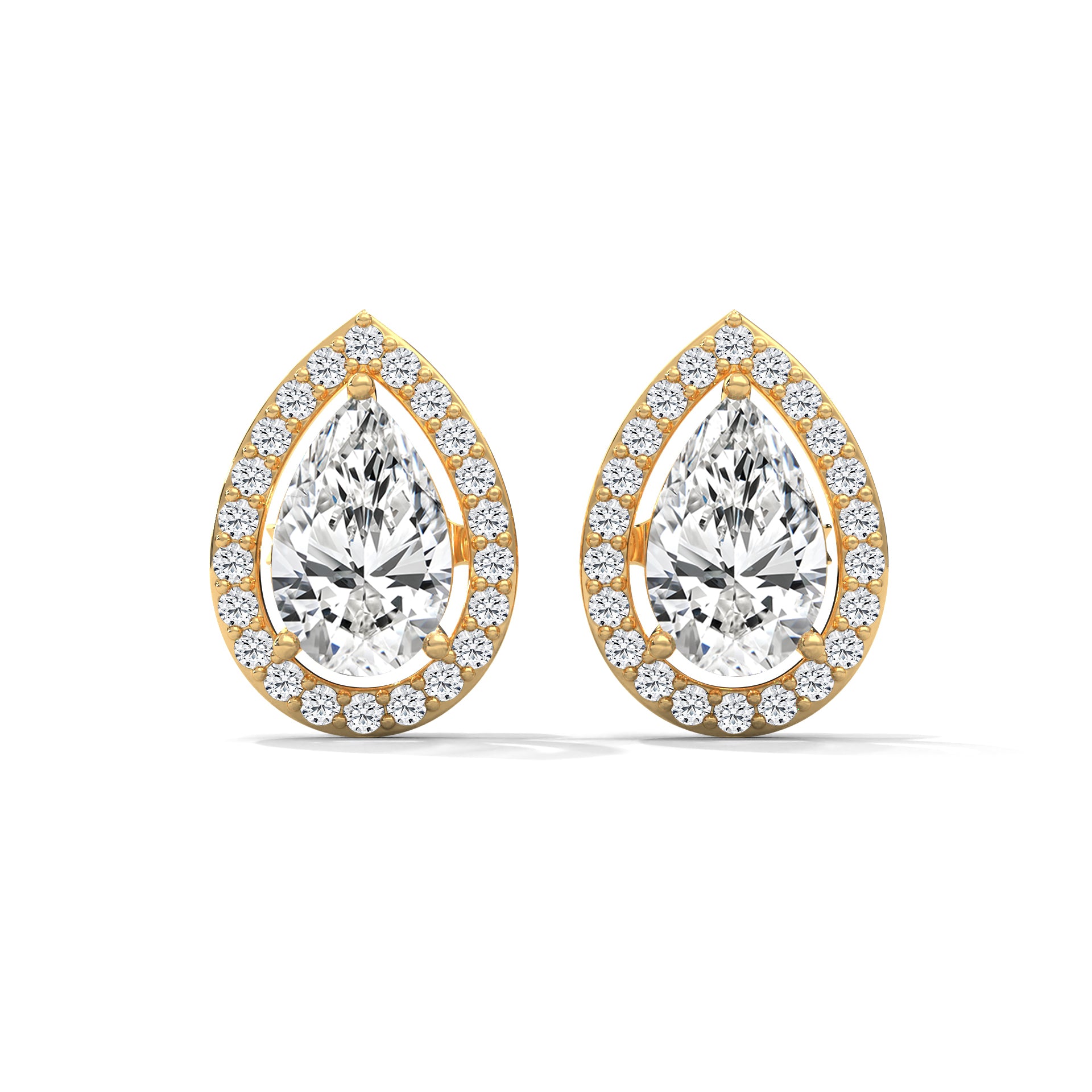 Pear Cut Halo Diamond Stud Earrings | 14K Gold | 2-6 CTW