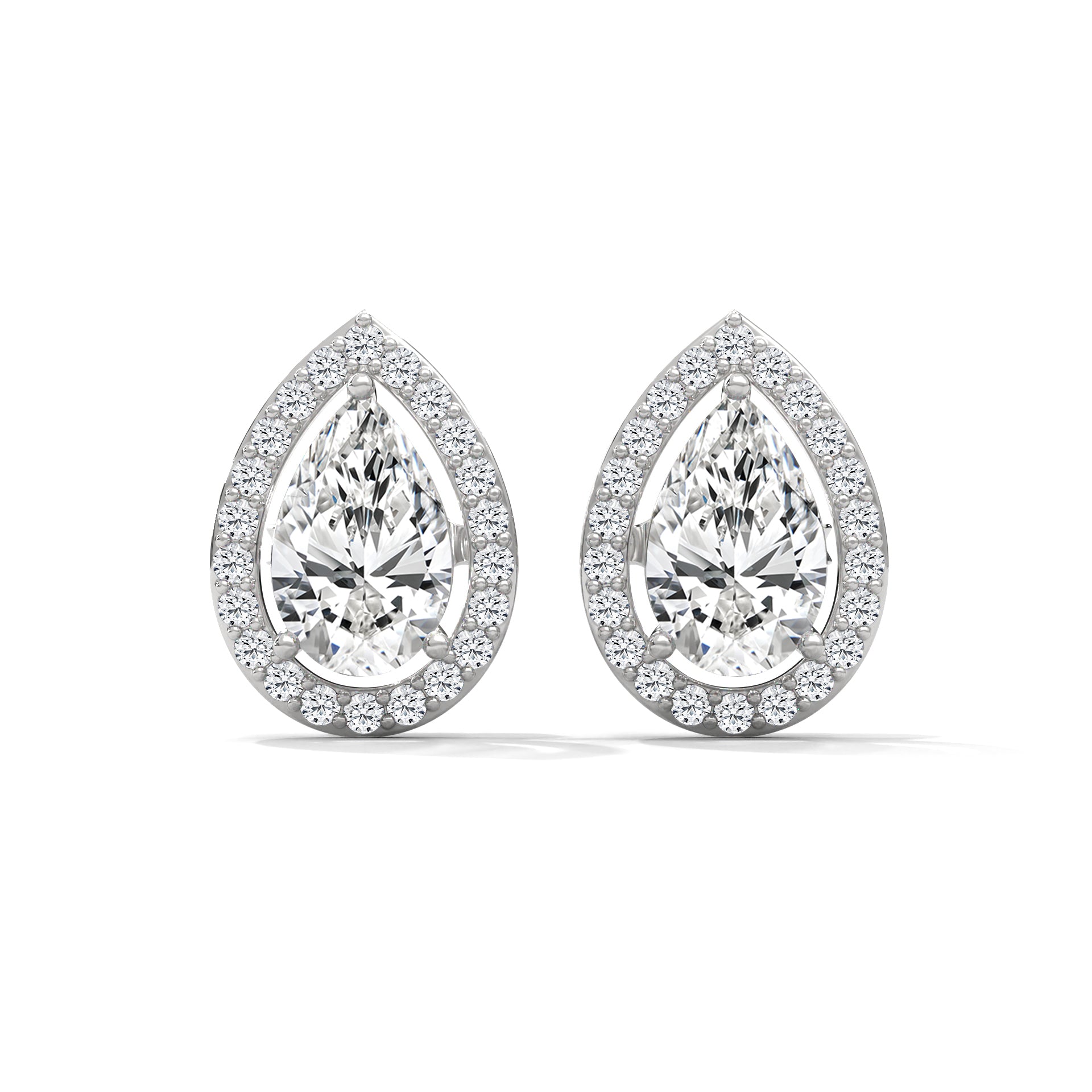 Pear Cut Halo Diamond Stud Earrings | 14K Gold | 2-6 CTW