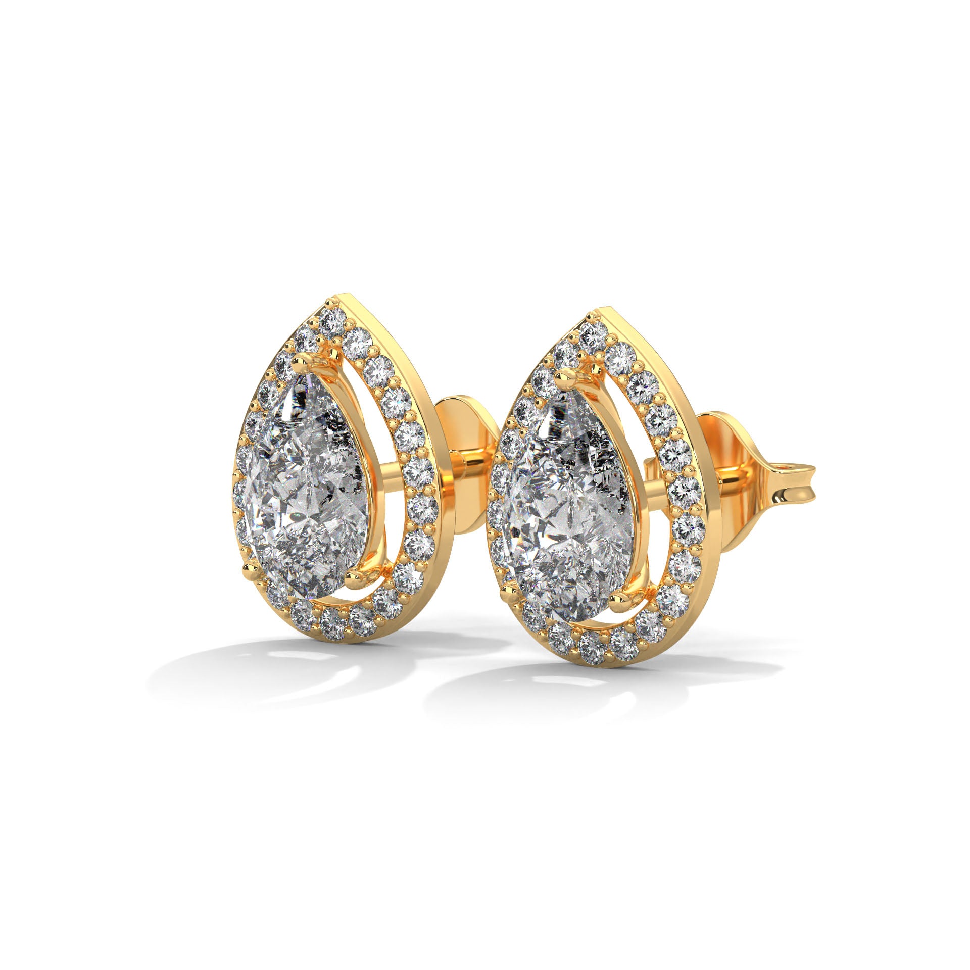 Pear Cut Halo Diamond Stud Earrings | 14K Gold | 2-6 CTW